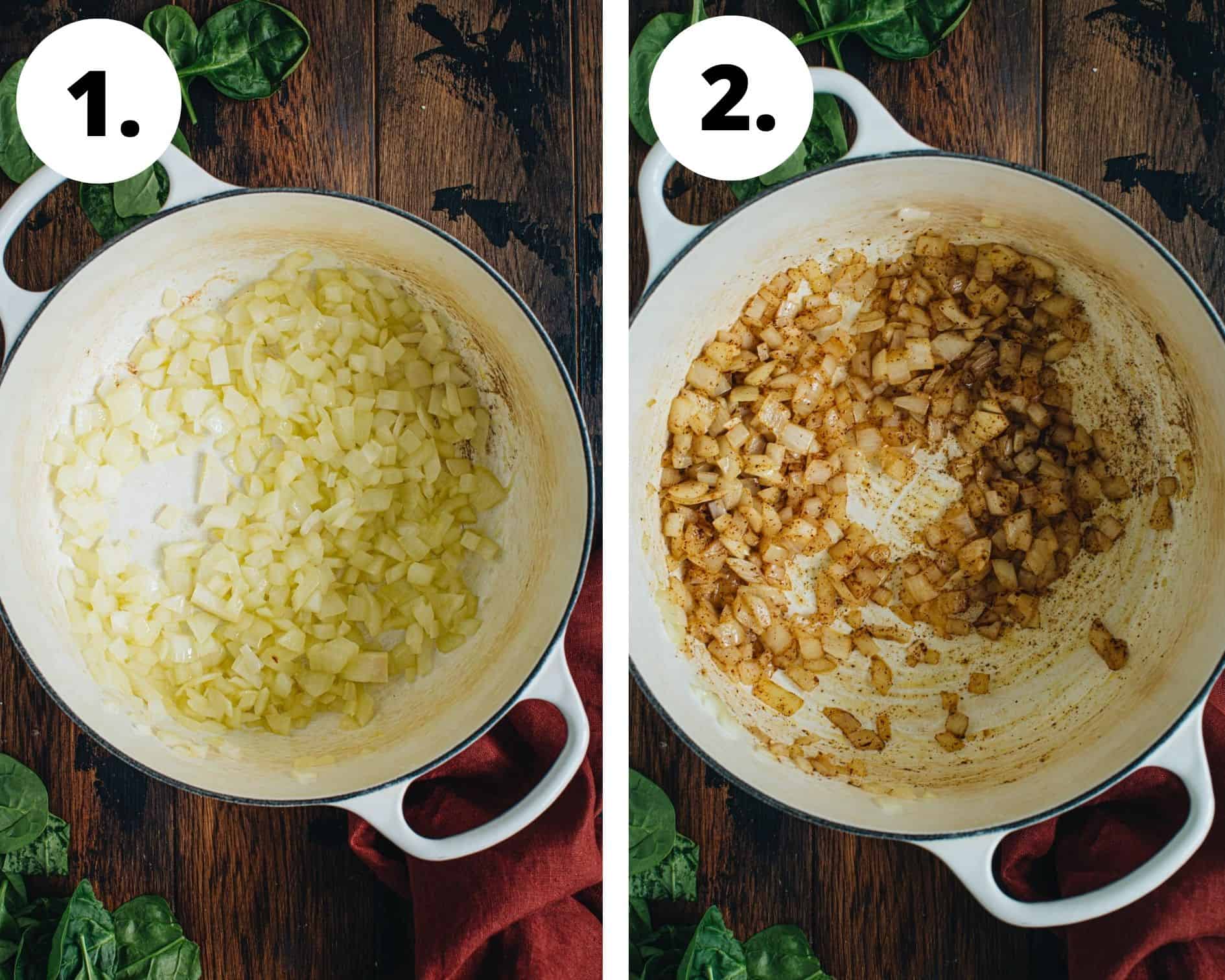 Chickpea curry process steps 1 and 2.