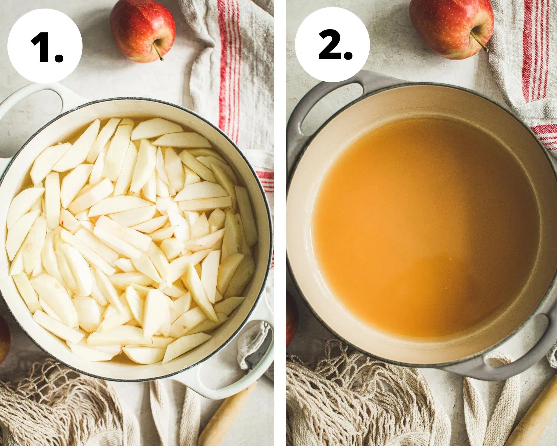 Homemade apple pie process steps 1 and 2.