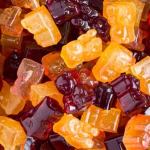 Homemade gummy bears in a pile.