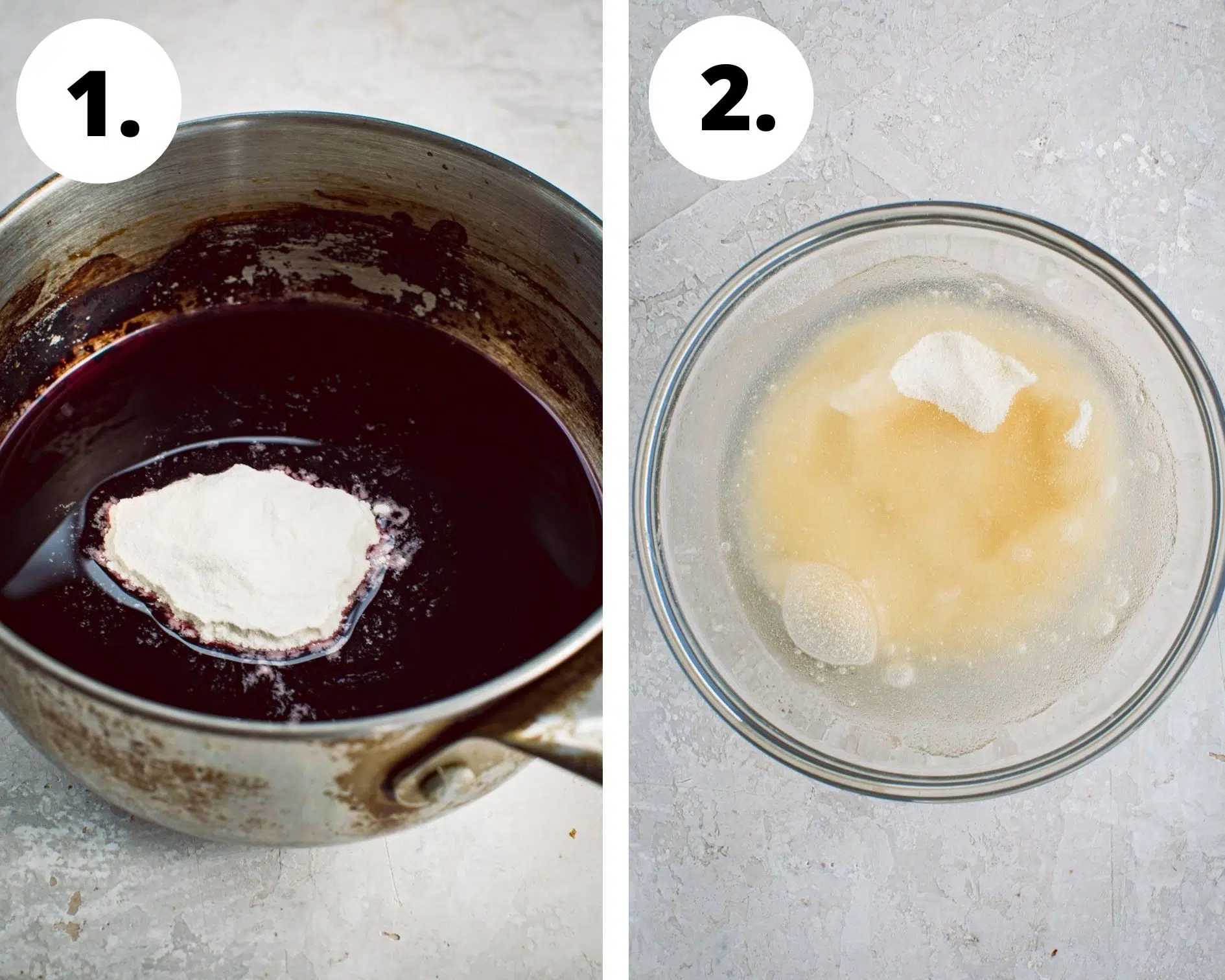 Homemade gummy bears process steps 1 and 2.