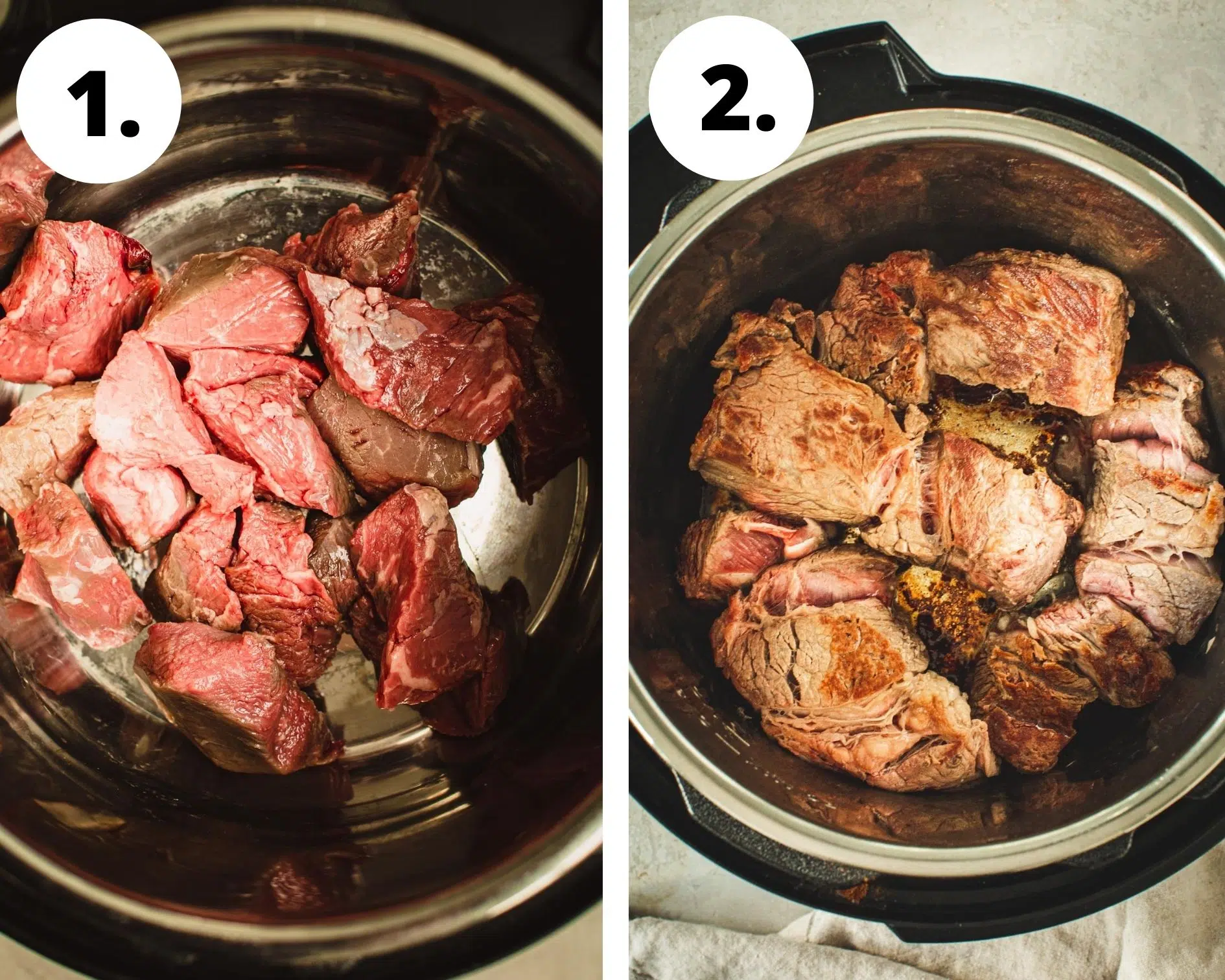 Instant Pot Mississippi pot roast process steps 1 and 2.