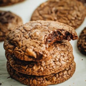 Stack of brownie mix cookies.