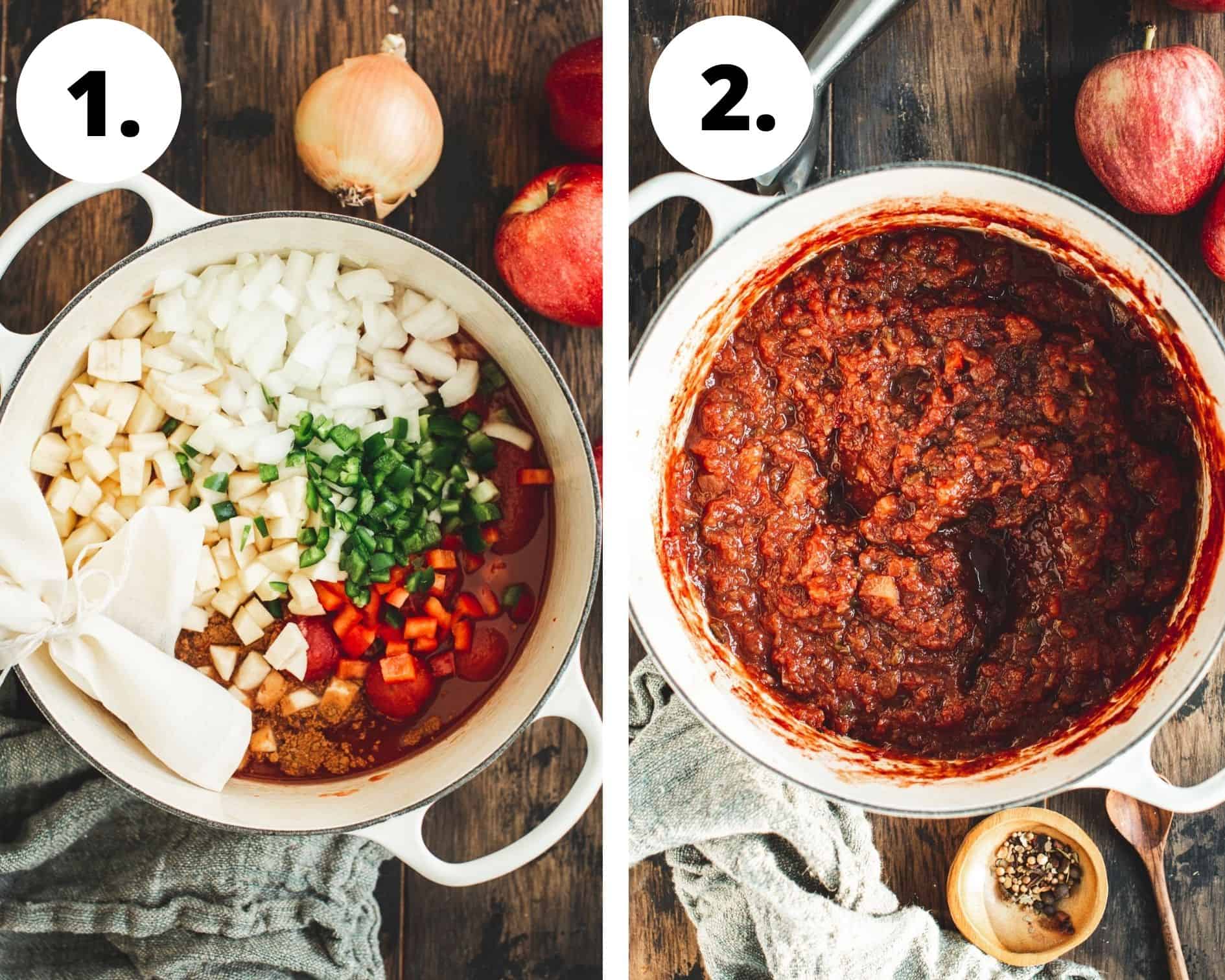 Recipe for apple salsa process steps 1 and 2.