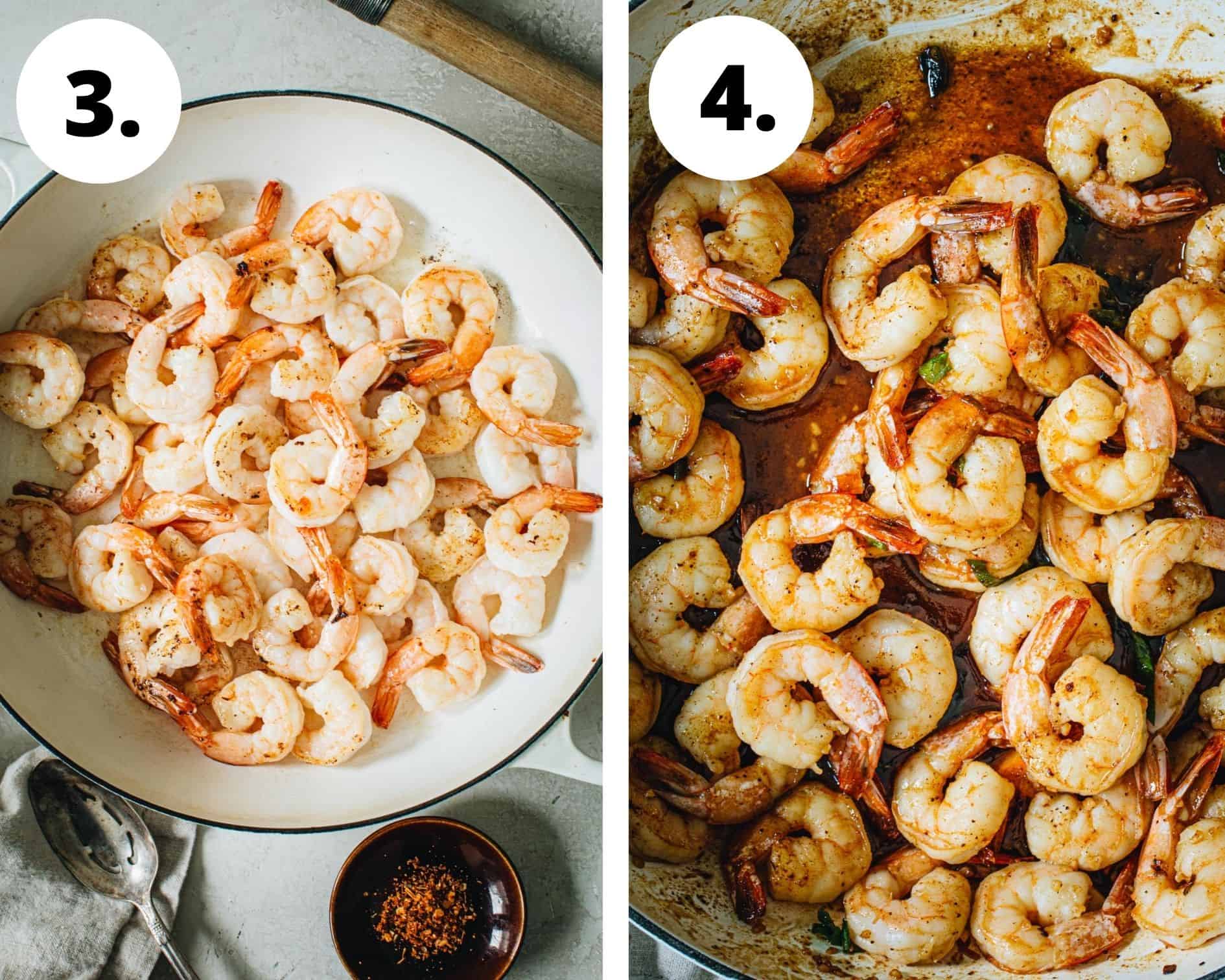 Cajun shrimp process steps 3 and 4.