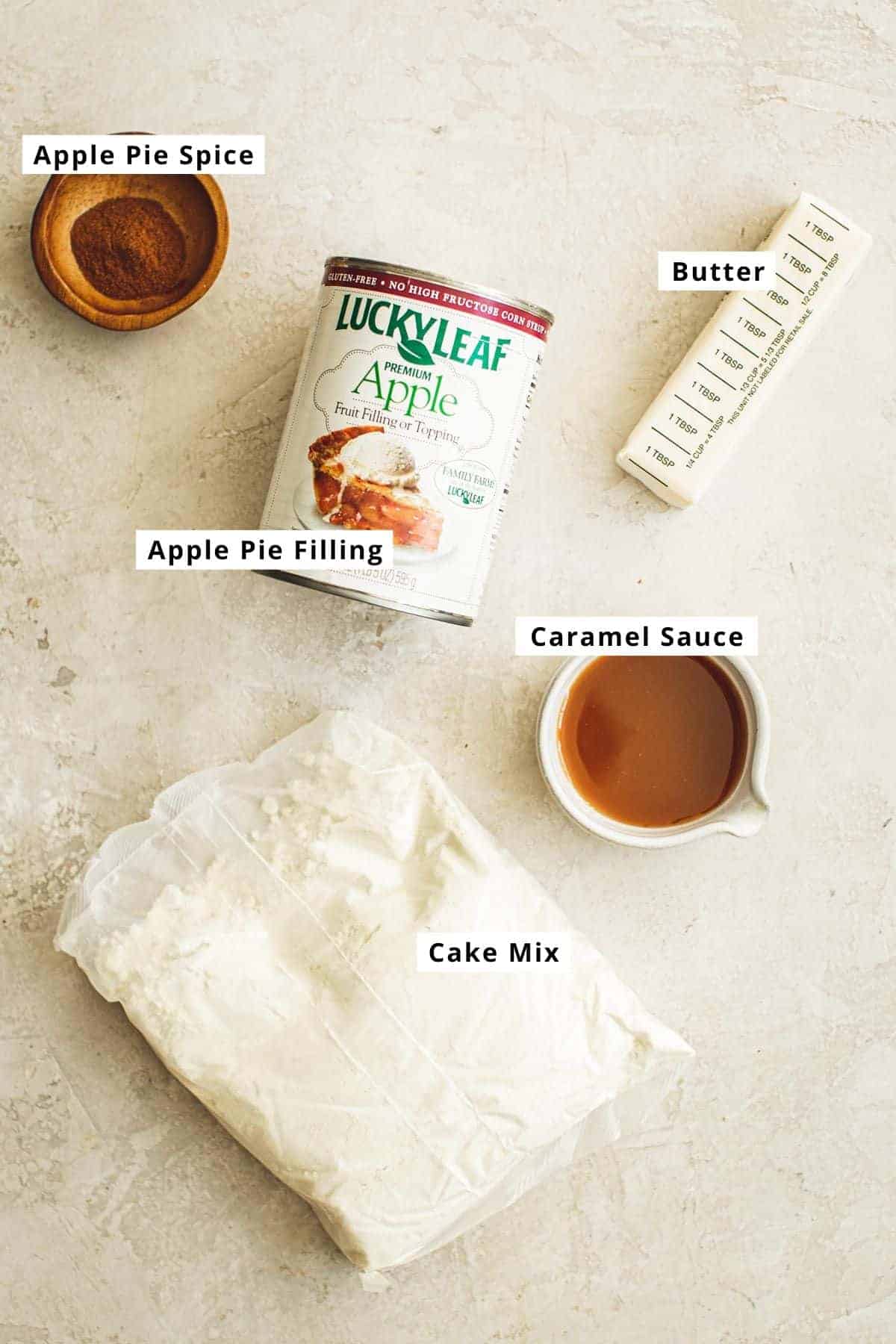 Caramel apple dump cake ingredients.