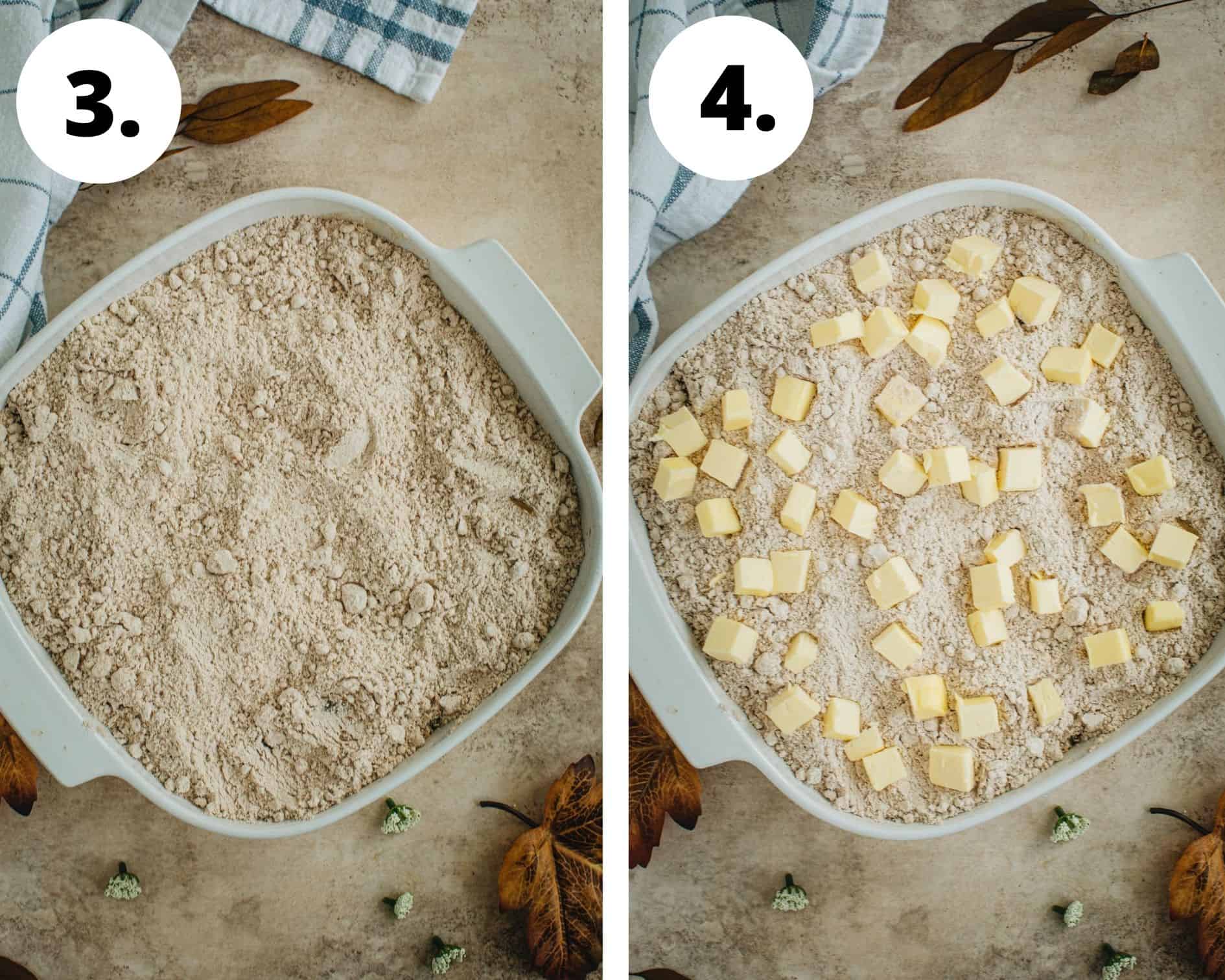 Apple dump cake recipe process steps 3 and 4.