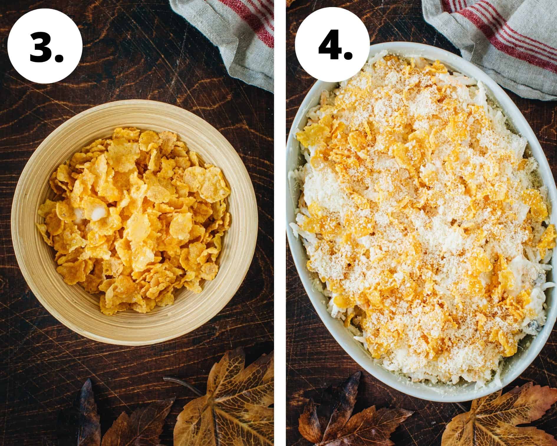 Cheesy hashbrown casserole process steps 3 and 4.