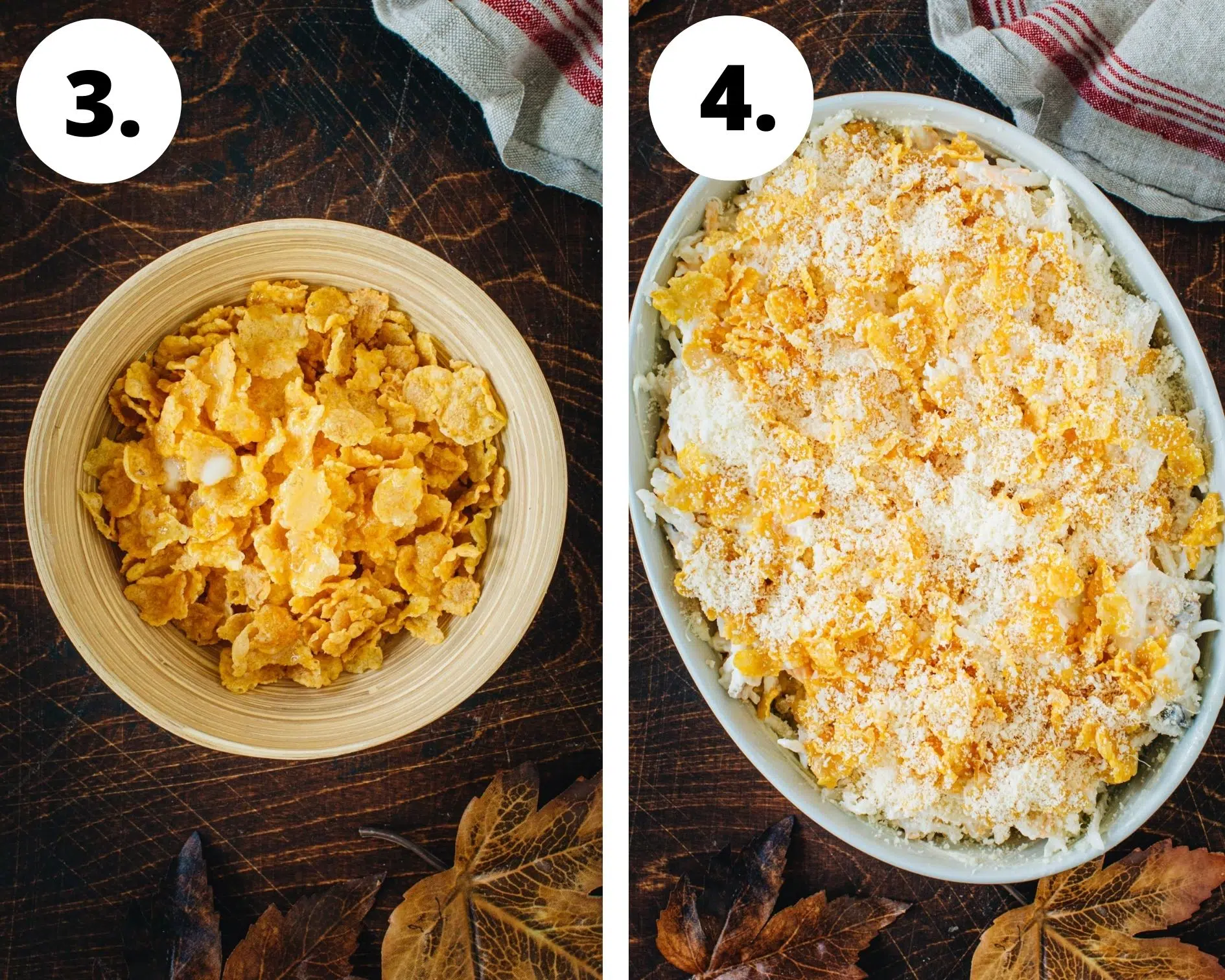 Cheesy hashbrown casserole process steps 3 and 4.