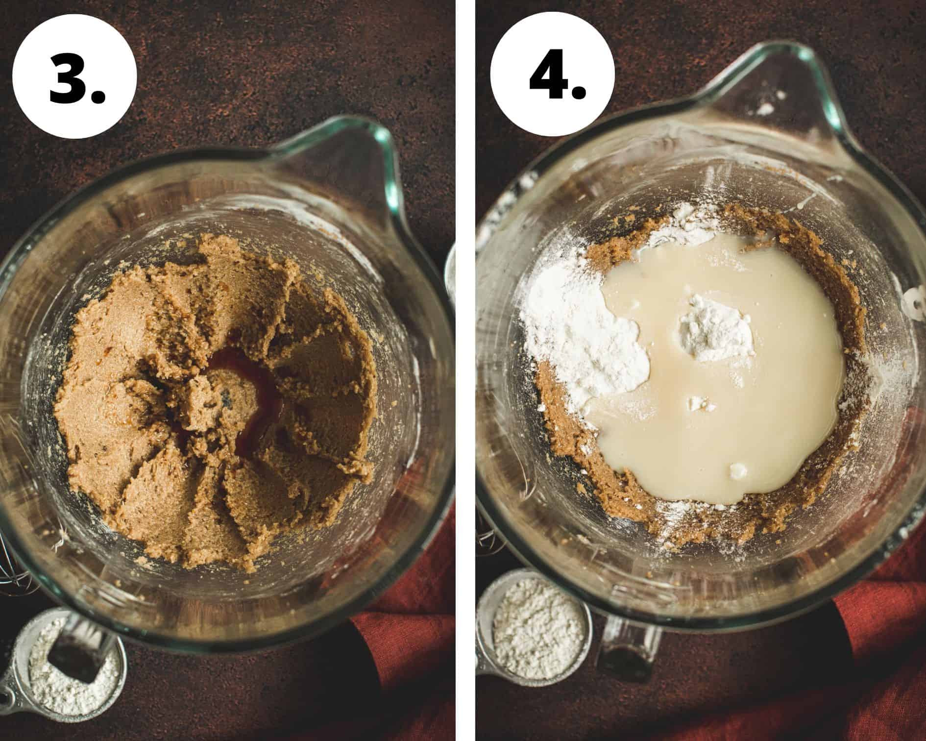 Chocolate chip cookie dough bars process steps 3 and 4.