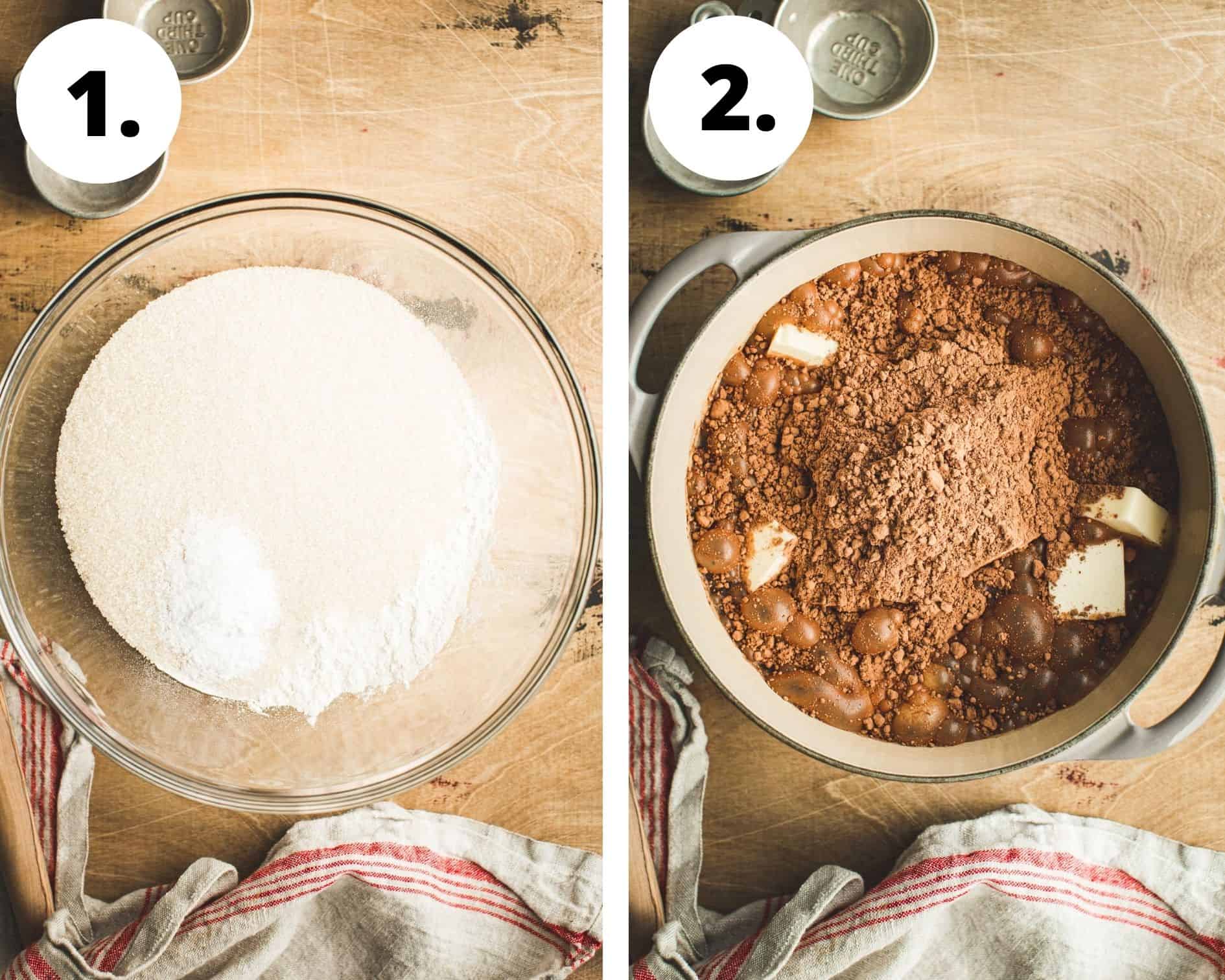 Coca Cola cake process steps 1 and 2.
