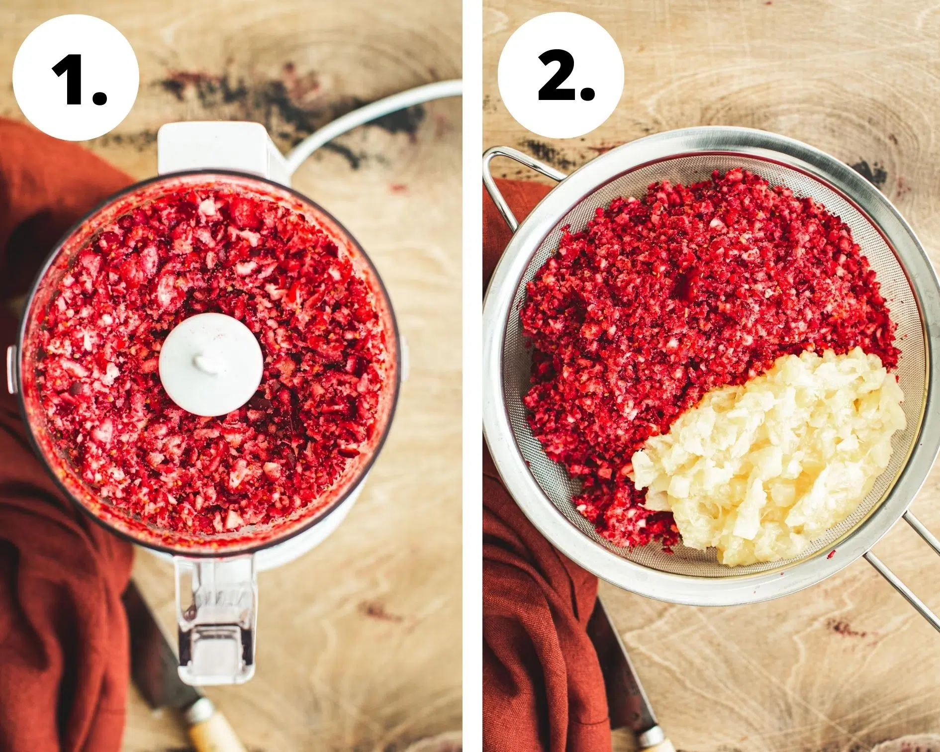 Cranberry fluff salad process steps 1 and 2.