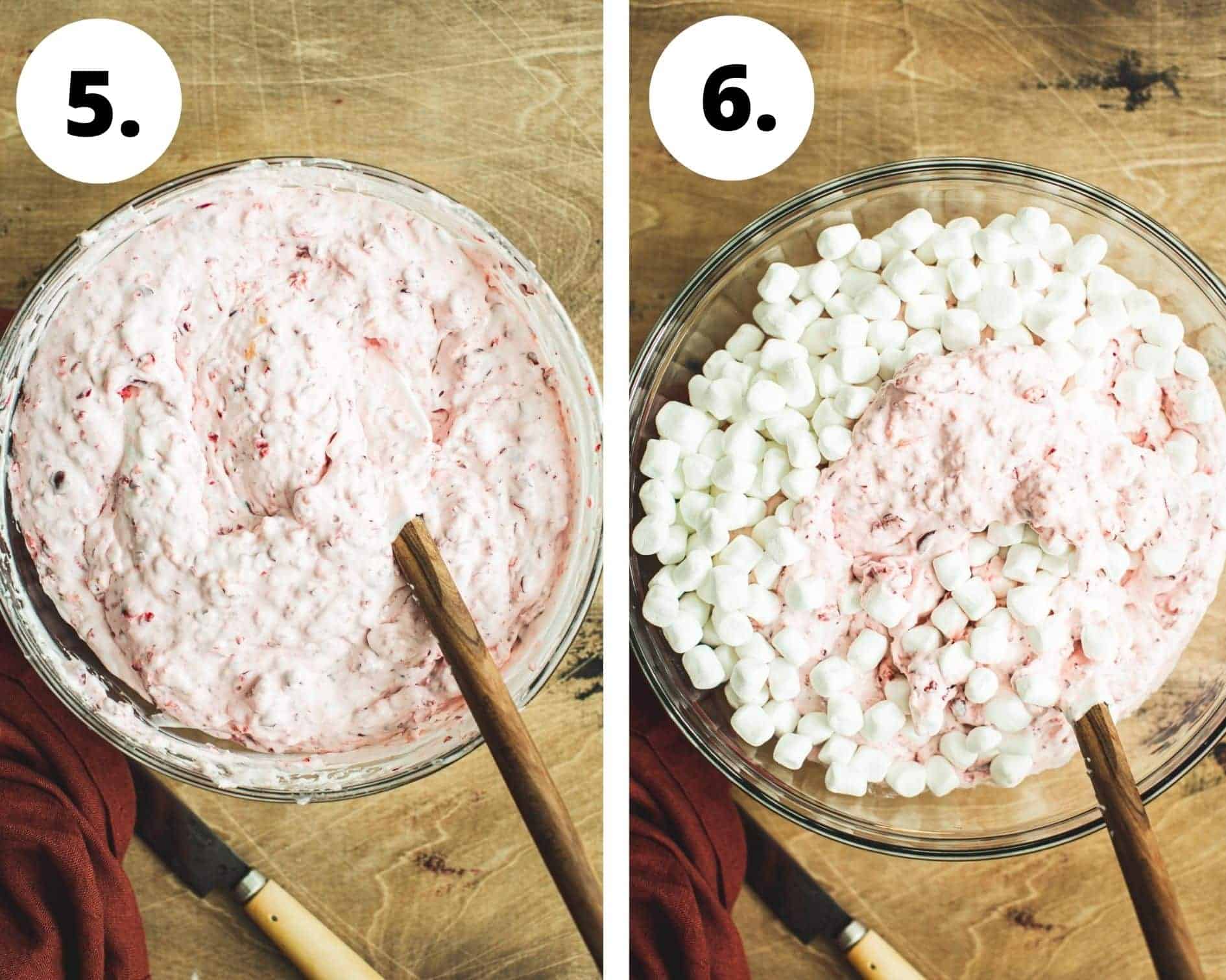 Cranberry fluff salad process steps 5 and 6.