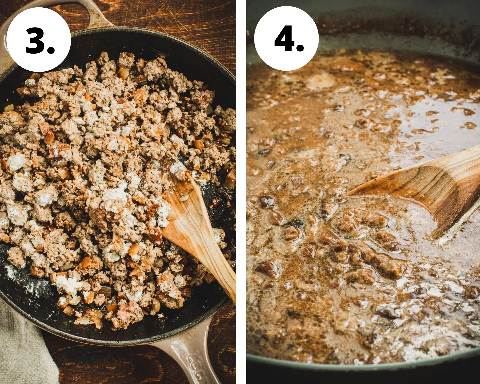 Ground beef stroganoff process steps 3 and 4.