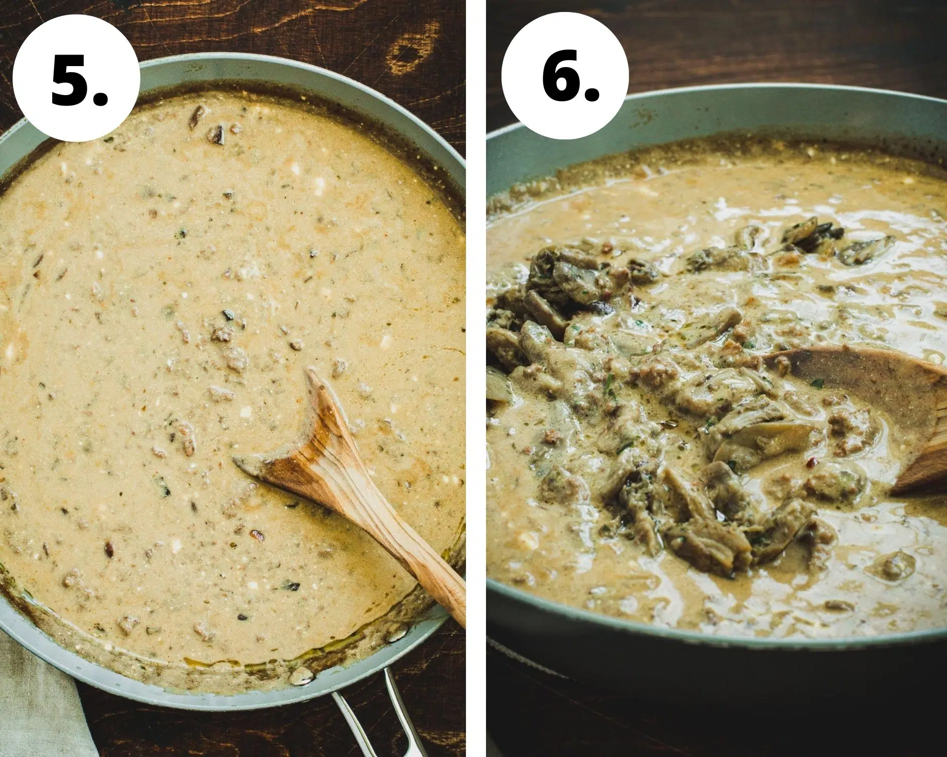 Ground beef stroganoff process steps 5 and 6.