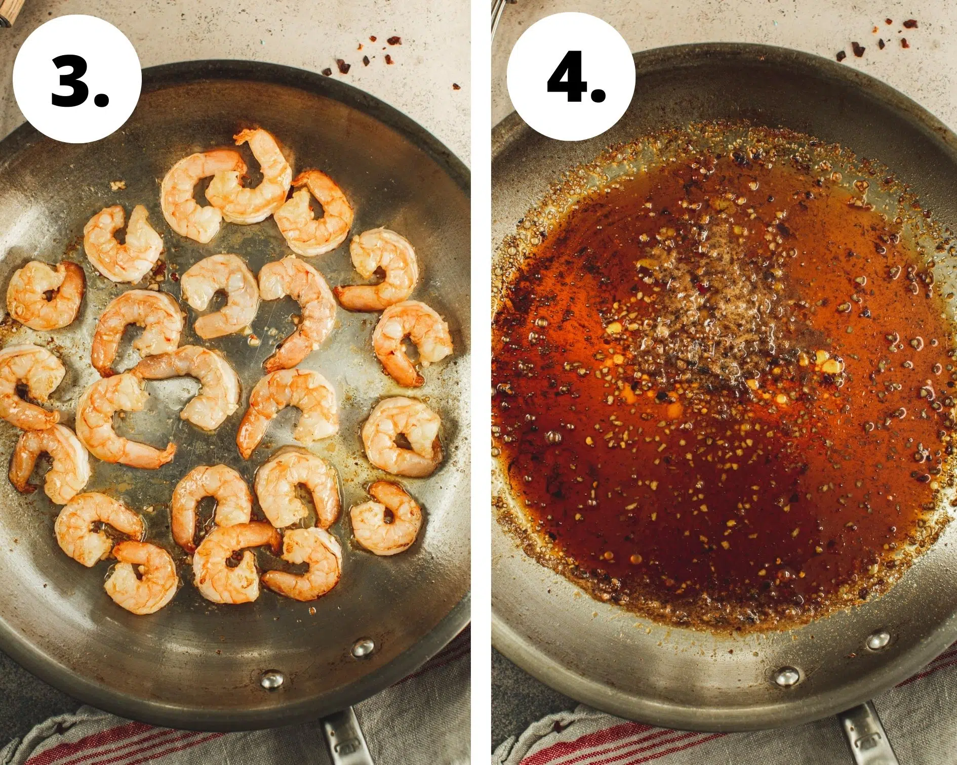 Honey garlic shrimp process steps 3 and 4.