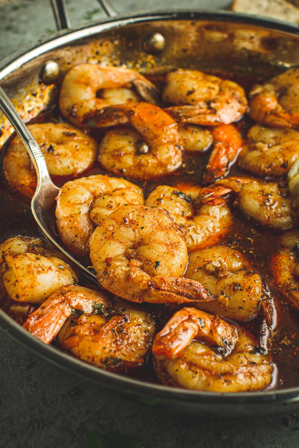 Honey garlic shrimp in a skillet.
