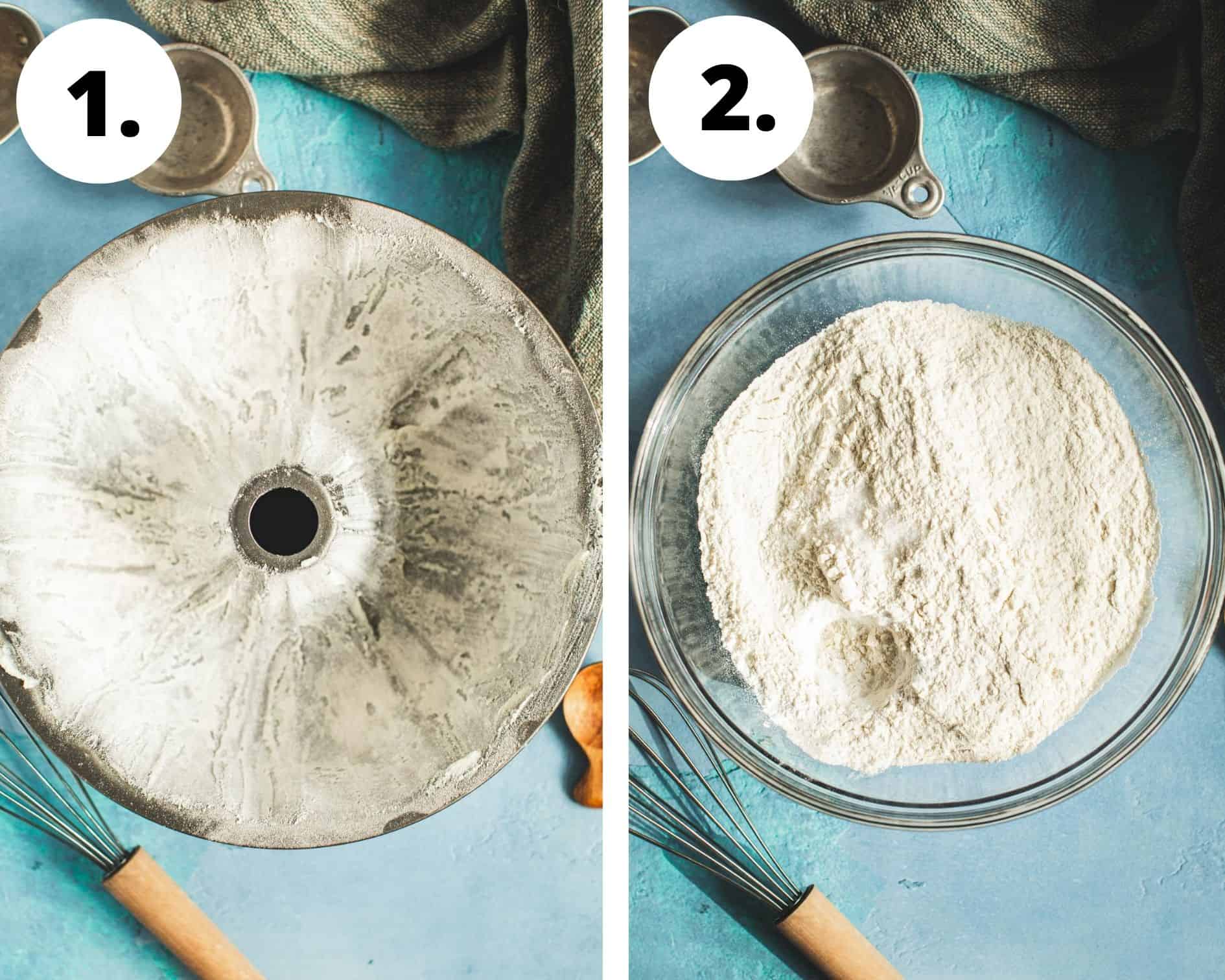 Jamaican rum cake process steps 1 and 2. 