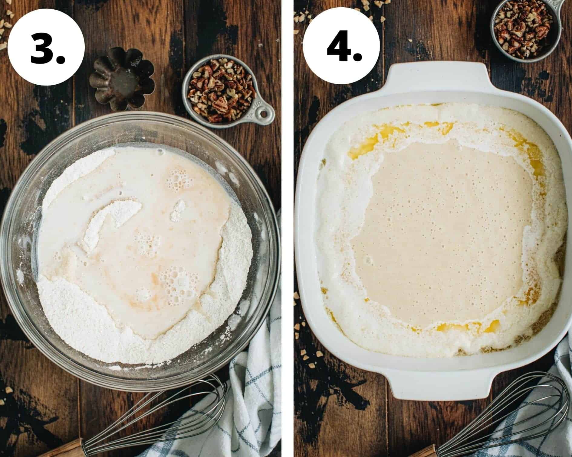 Pecan pie cobbler recipe process steps 3 and 4.