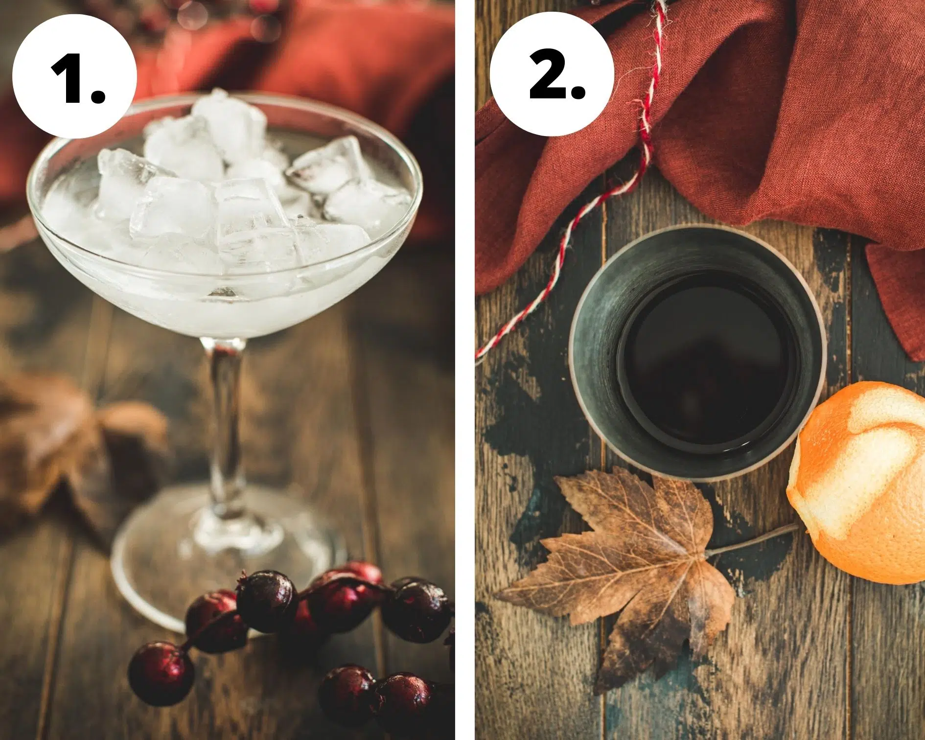 Pomegranate martini recipe process steps 1 and 2.