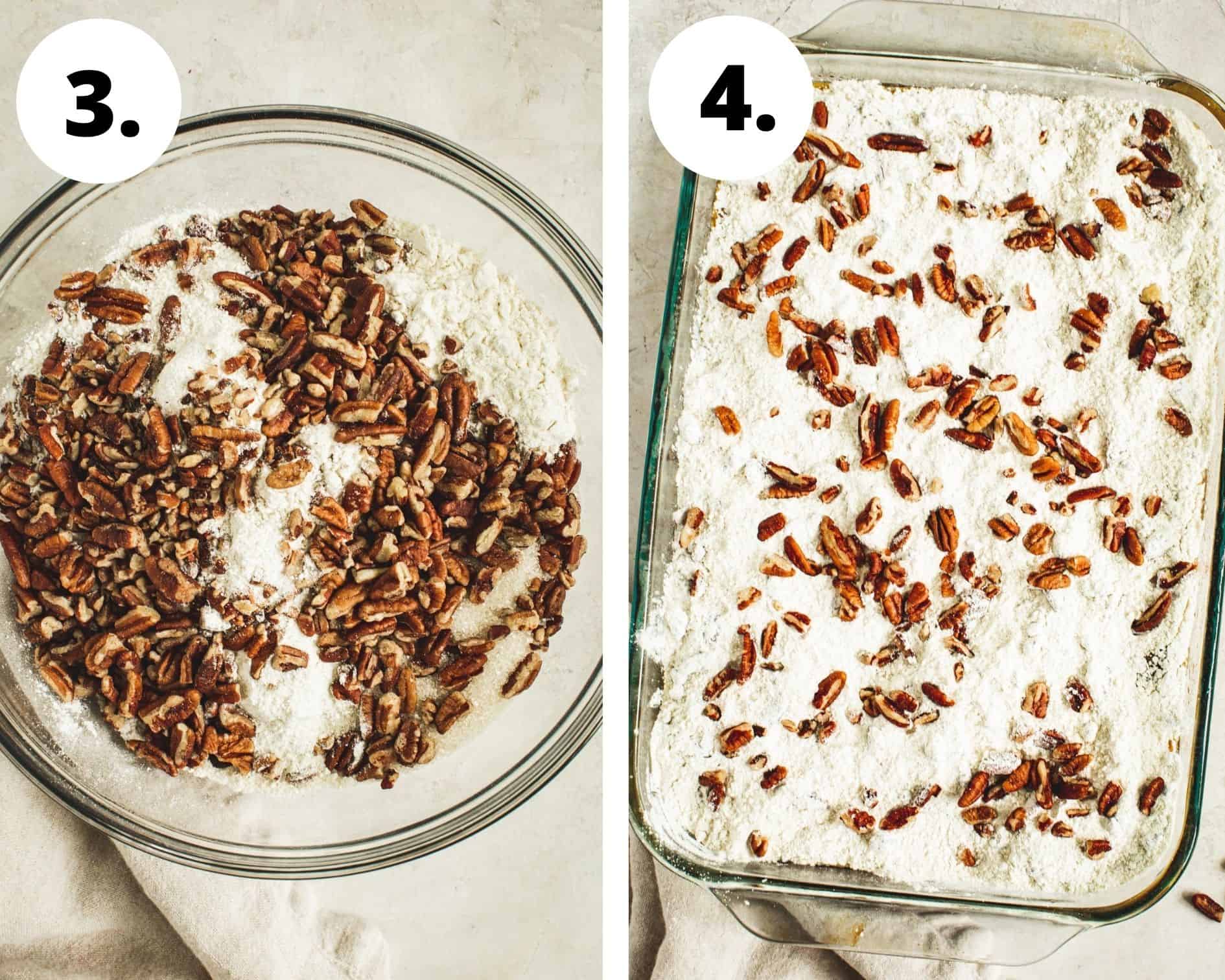 Pumpkin dump cake process steps 3 and 4.