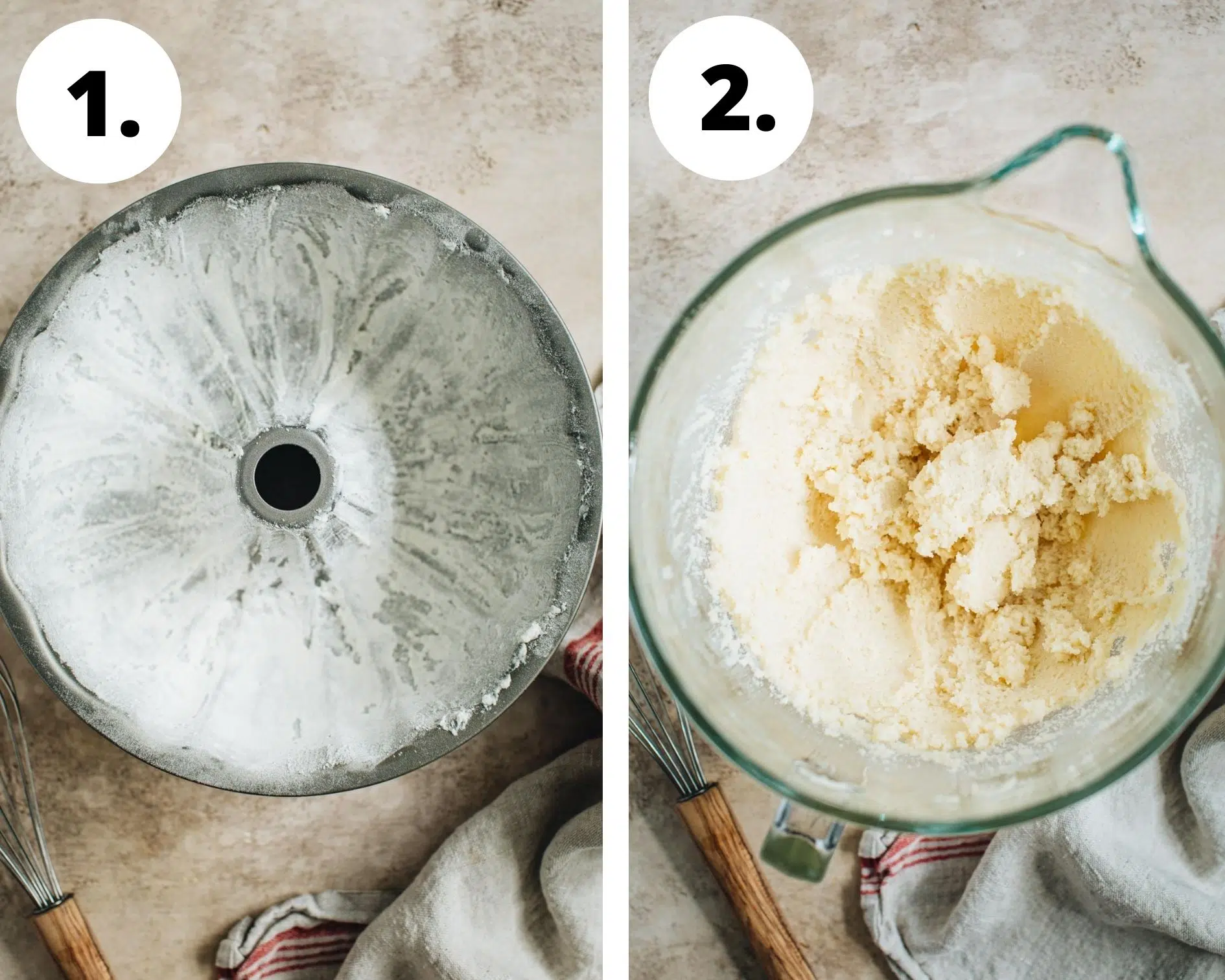 Sour cream pound cake process steps 1 and 2.