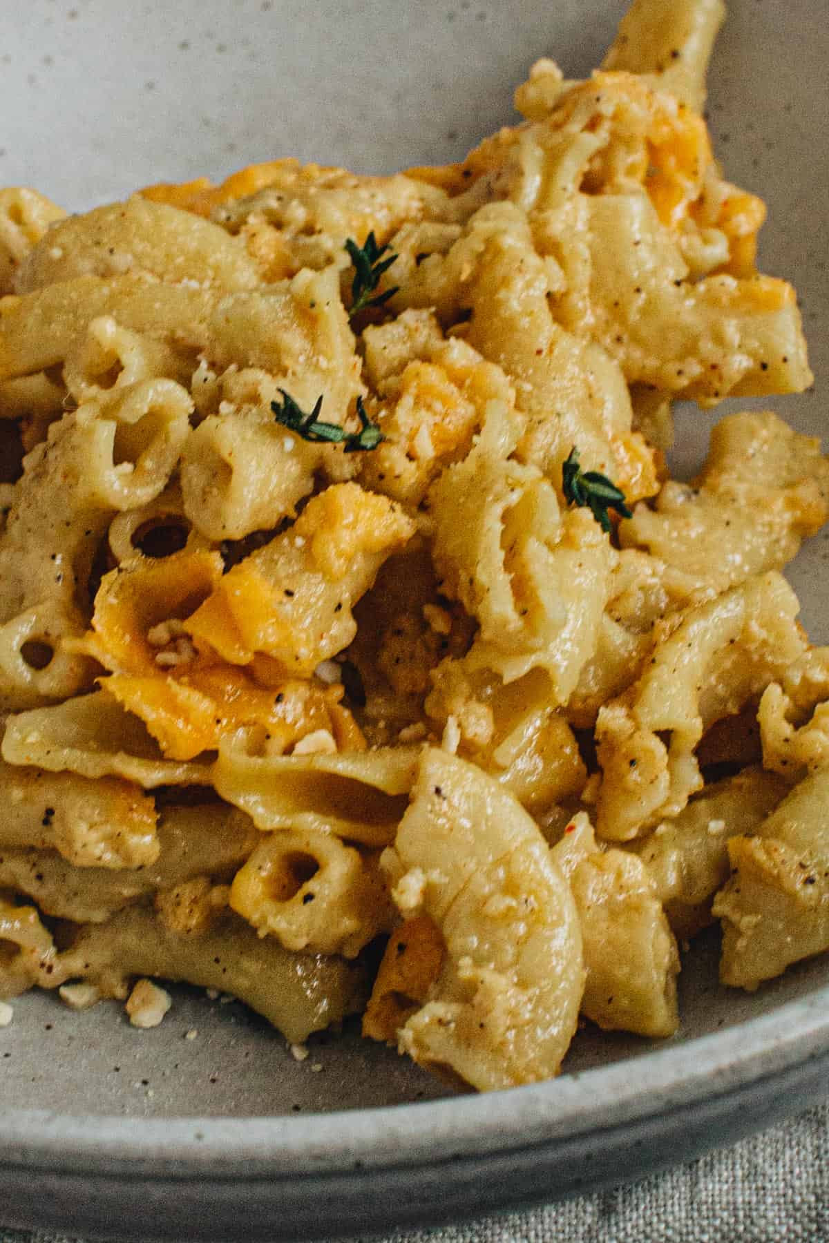 Southern style mac and cheese in a bowl.