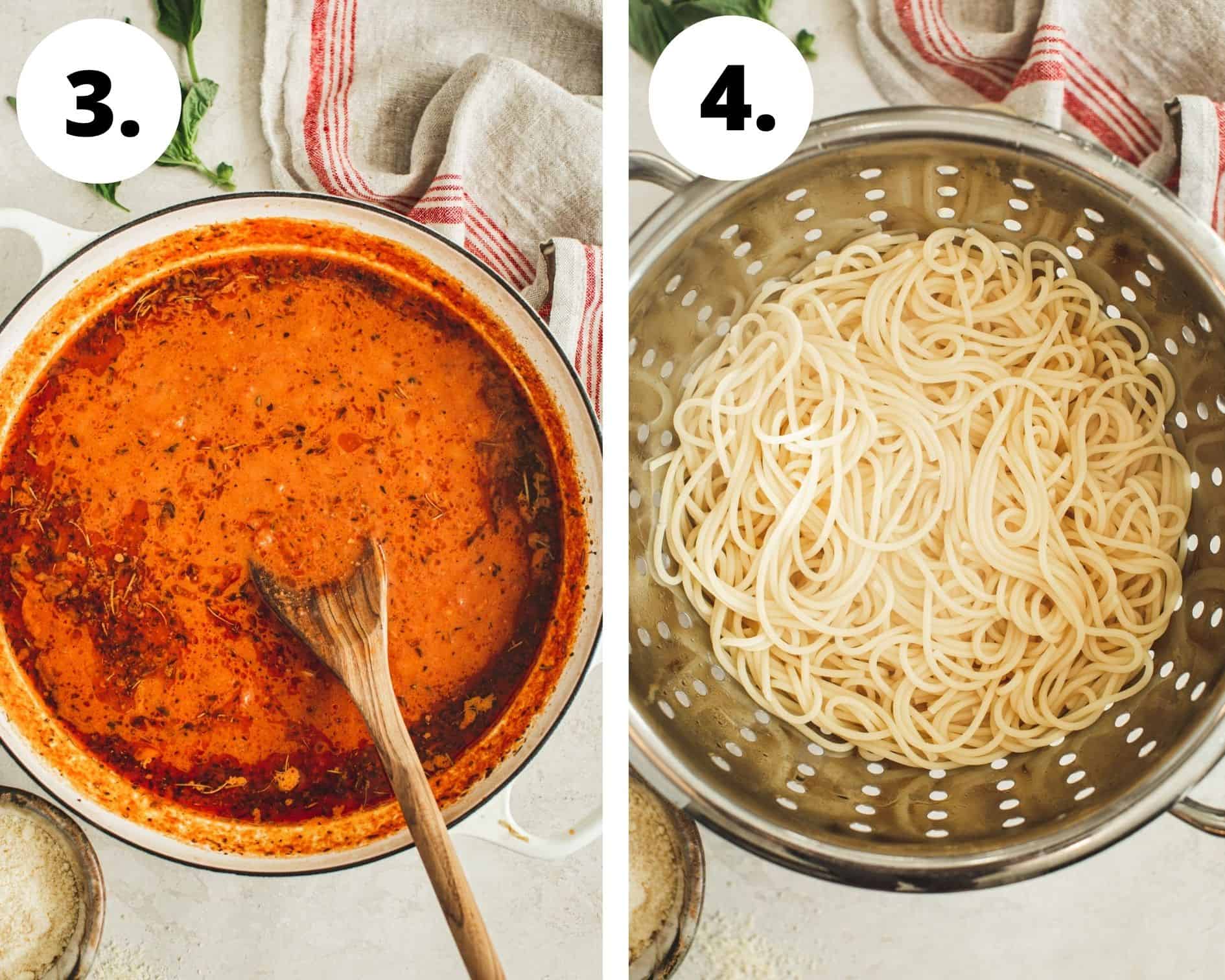 Baked spaghetti bolognese process steps 3 and 4.