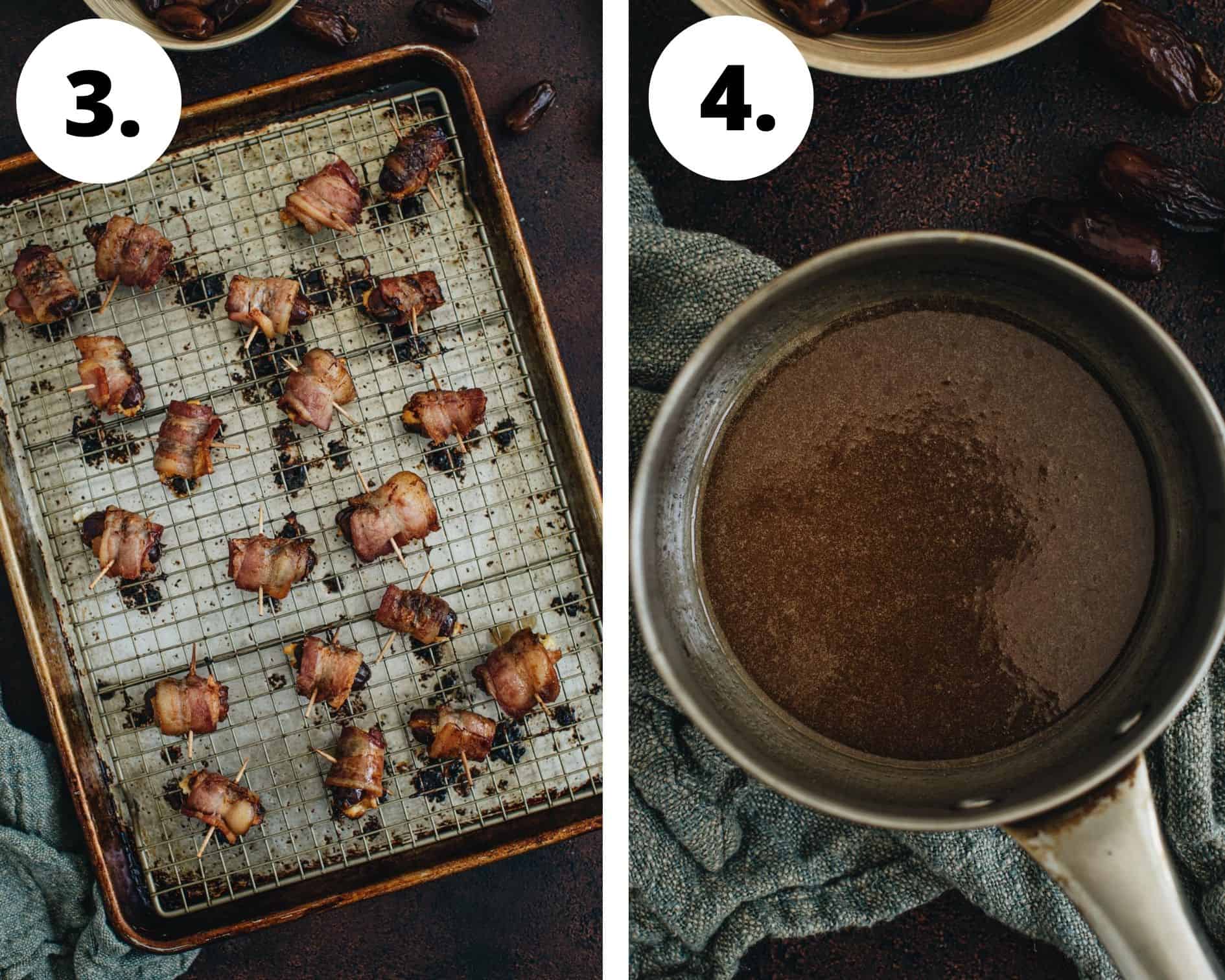 Goat cheese stuffed bacon wrapped dates process steps 3 and 4.