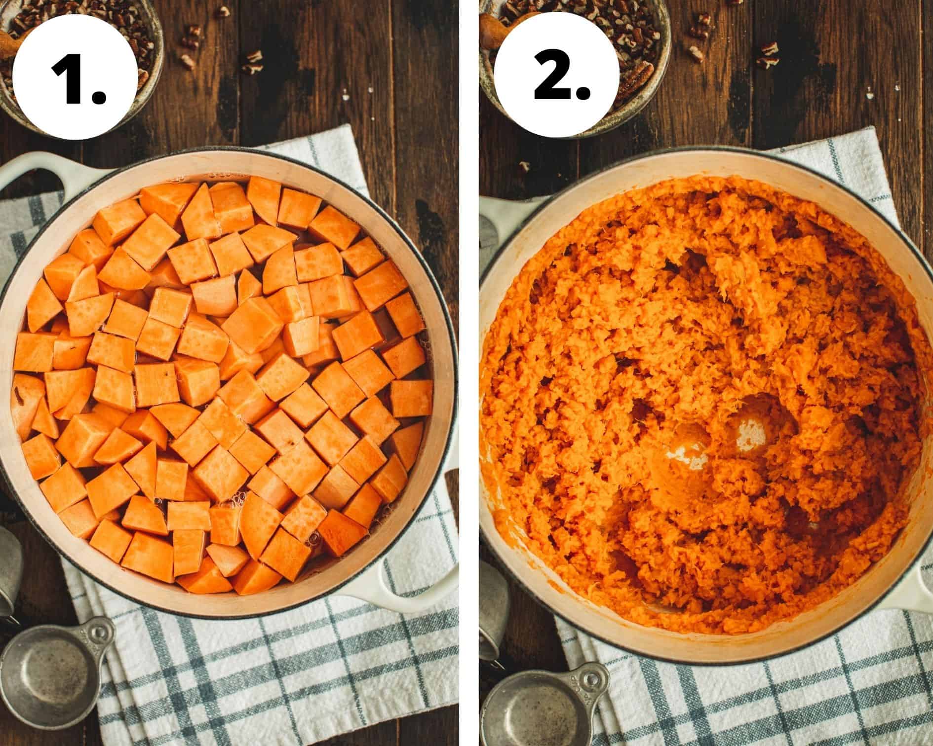 Sweet potato soufflé process steps 1 and 2.