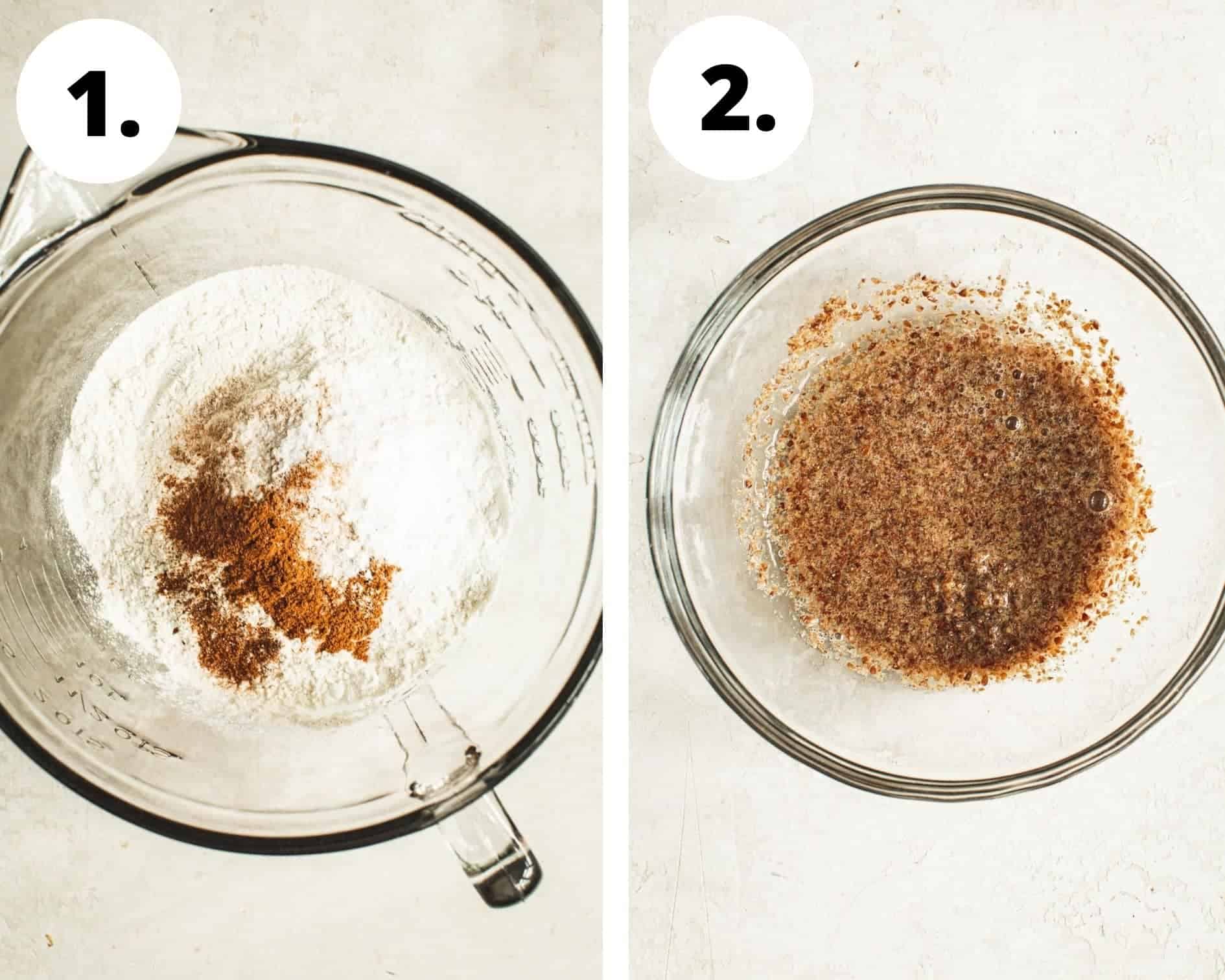 Vegan banana pancakes process steps 1 and 2.