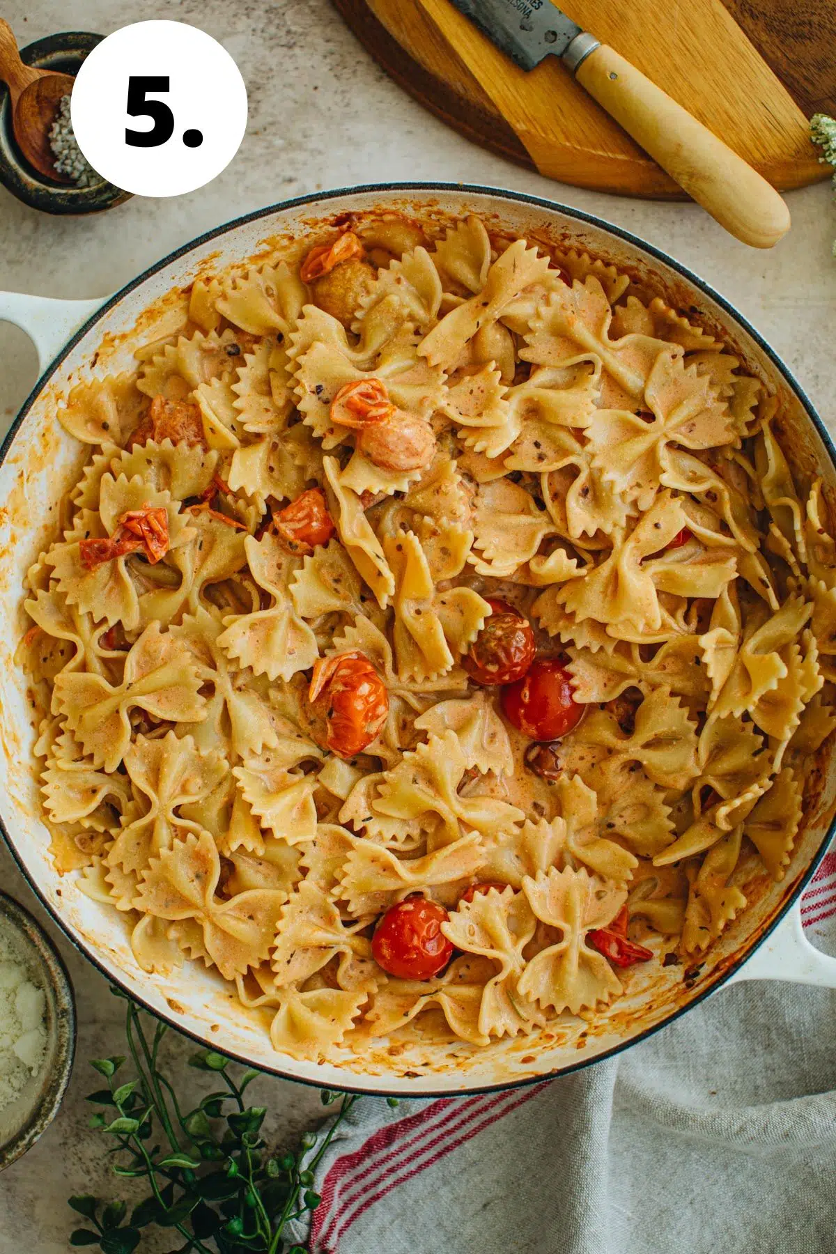 Bow tie pasta process step 5.