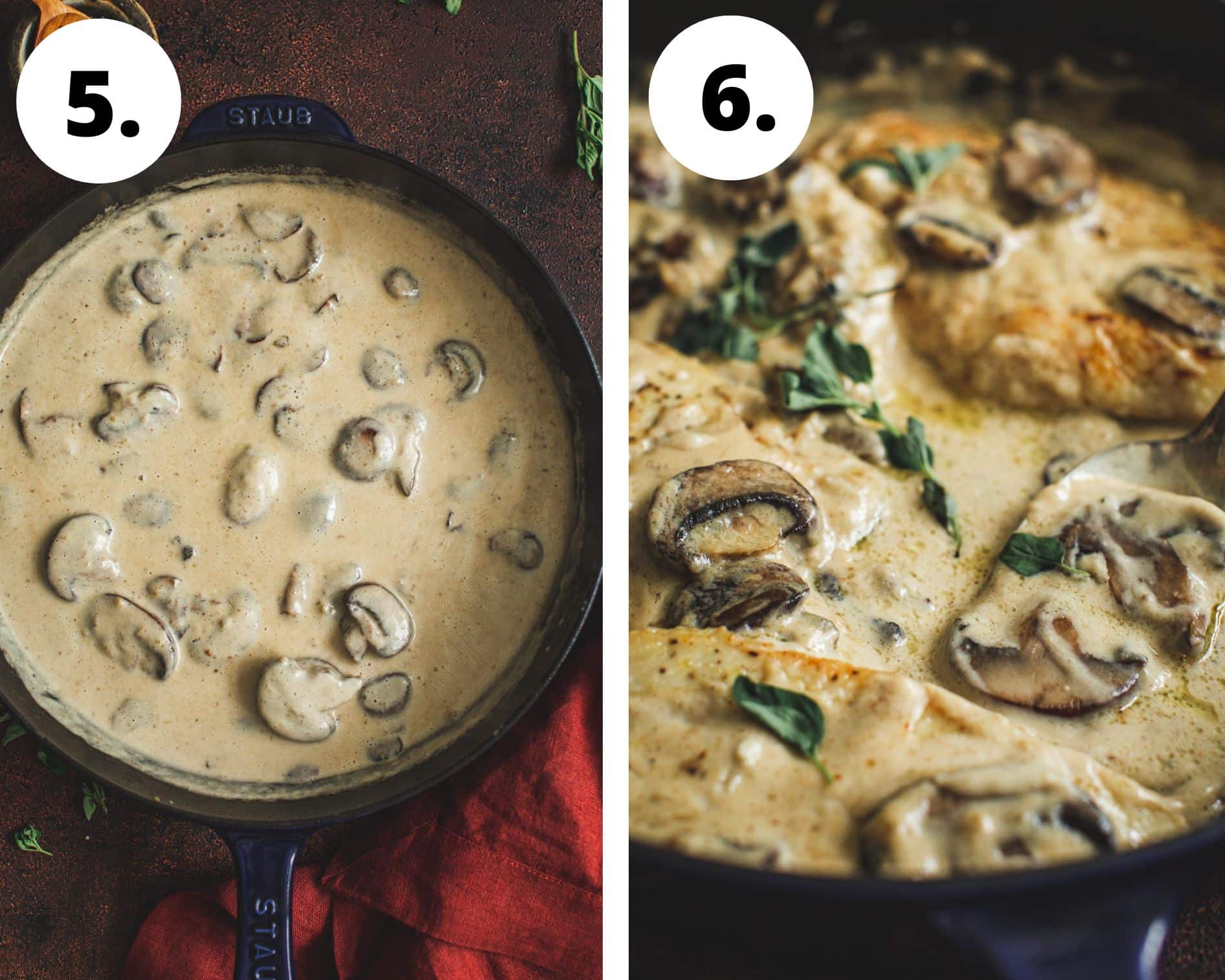 Chicken with cream of mushroom soup process steps 5 and 6.