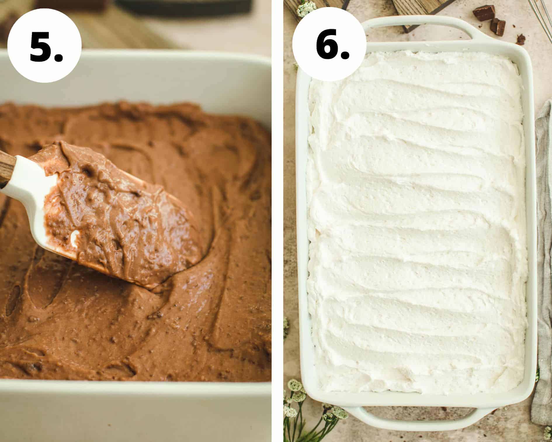 Chocolate delight dessert process steps 5 and 6.