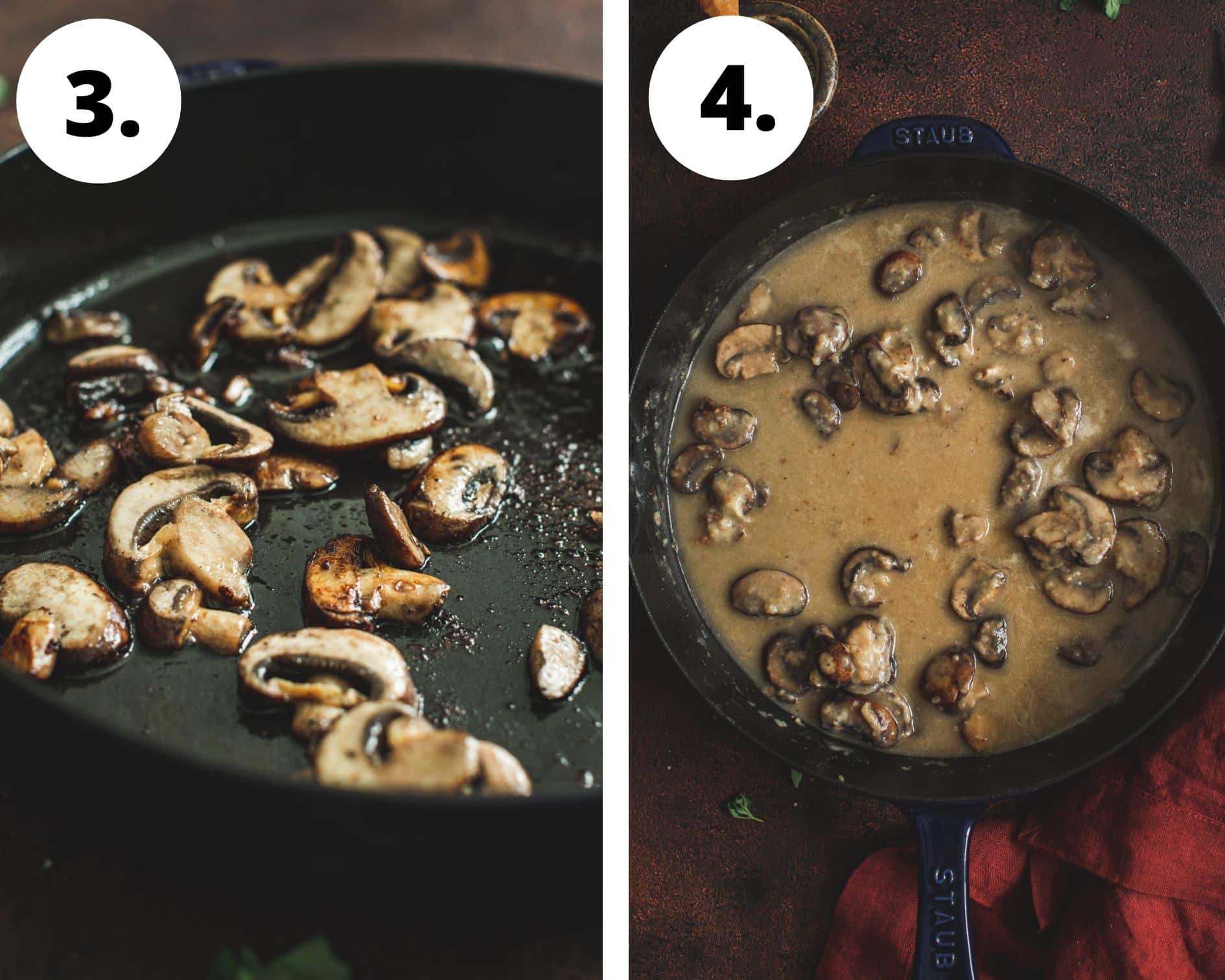 Cream of mushroom chicken process steps 1 and 2.