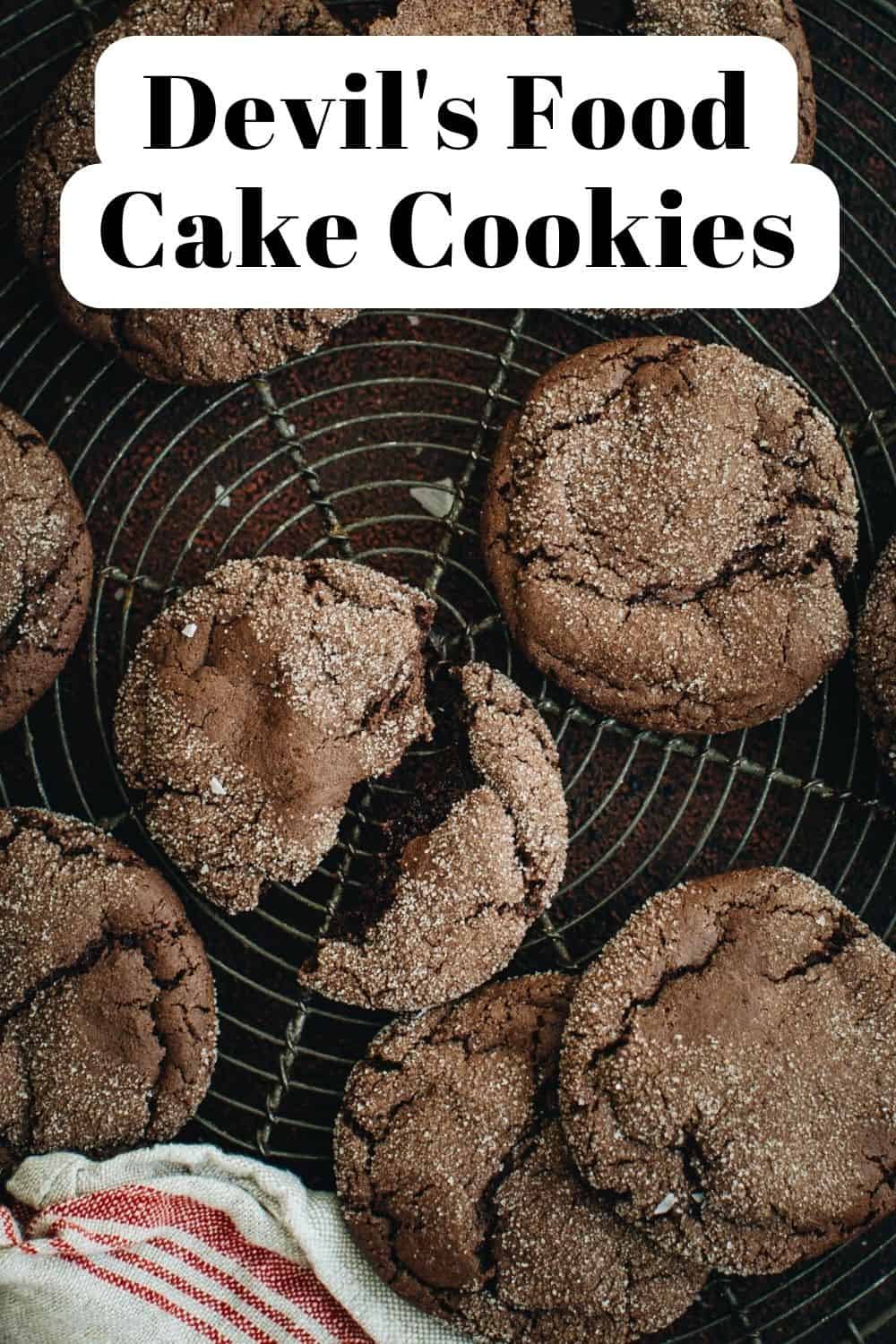 Devil's food cake mix cookies on a round wire rack.