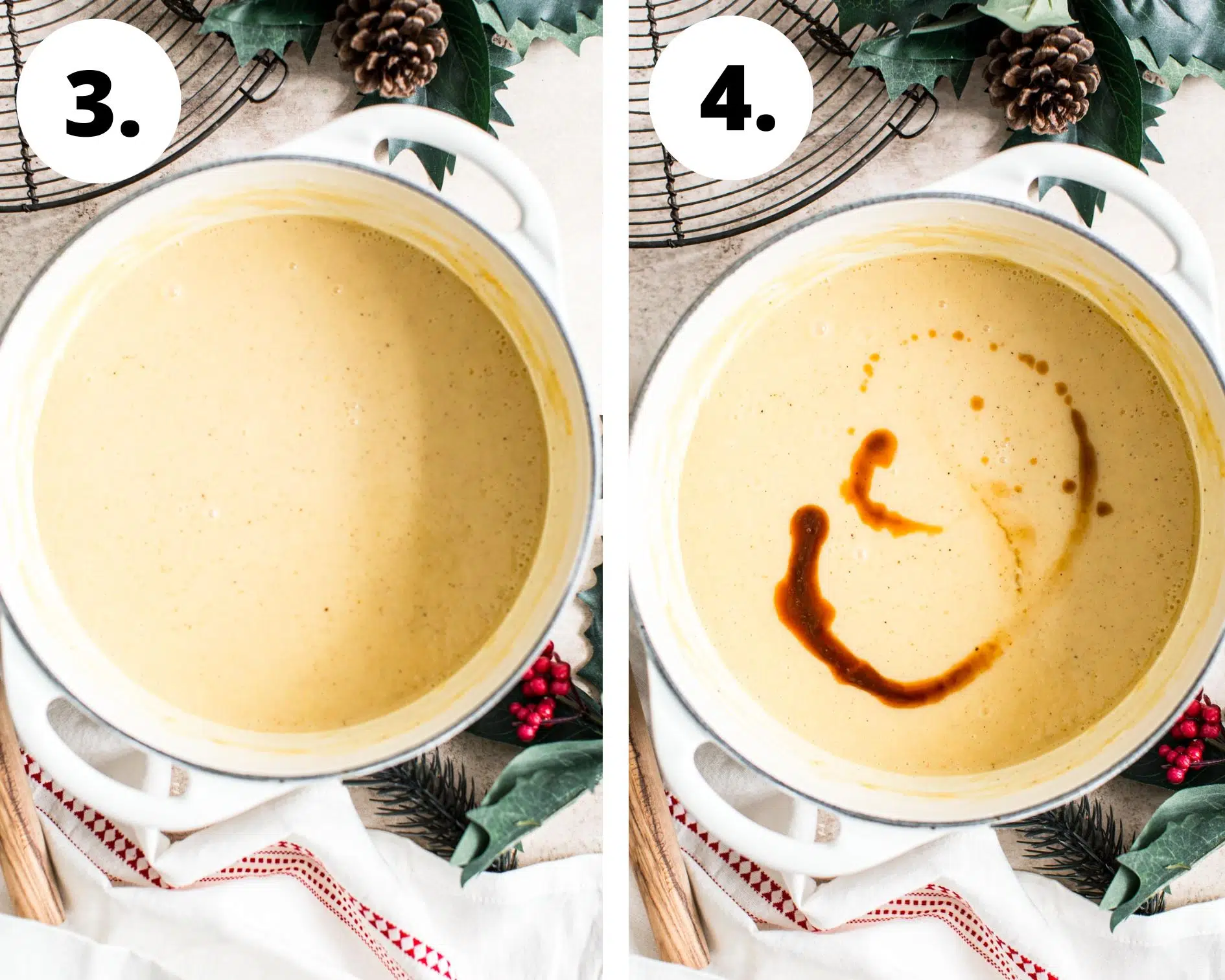 Eggnog pie process steps 3 and 4.