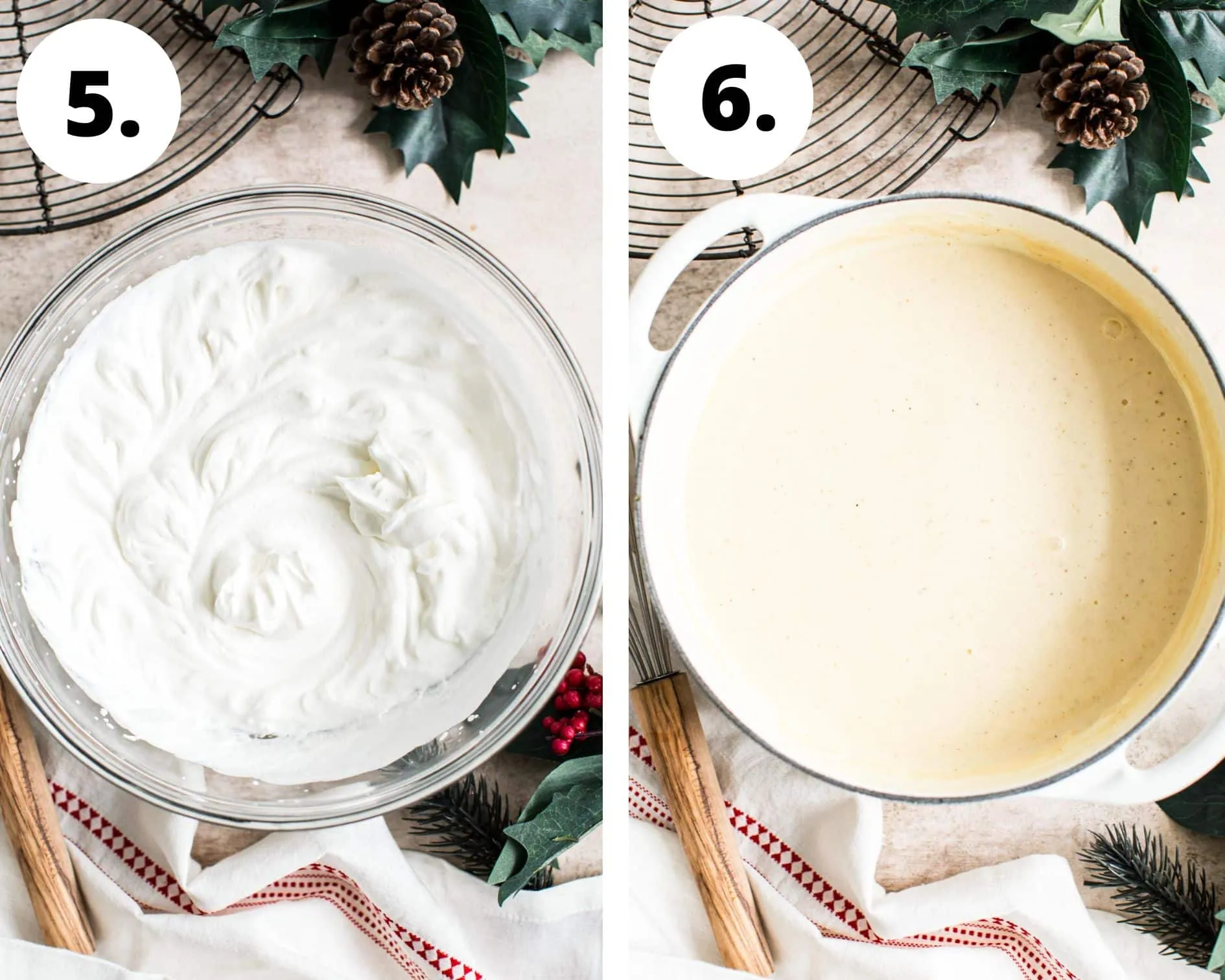 Eggnog pie process steps 5 and 6.