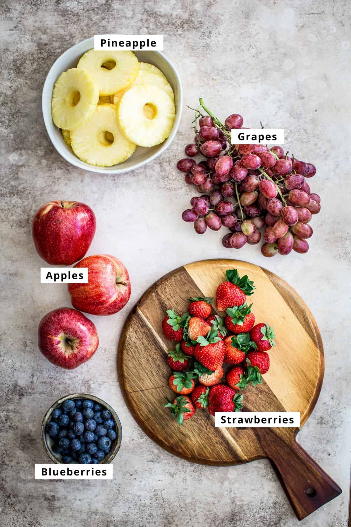 Fruit for a fruit tray ingredients.
