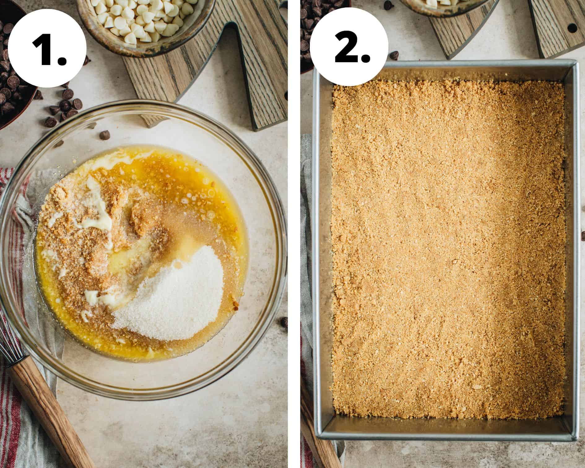 Hello dolly bars process steps 1 and 2.