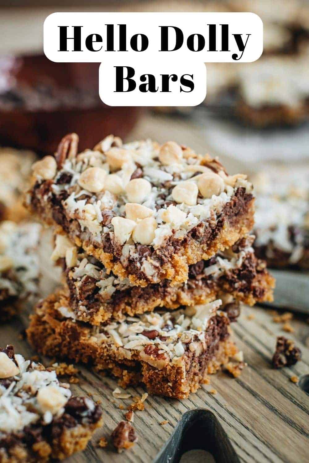 Hello Dolly bars stacked on a board.