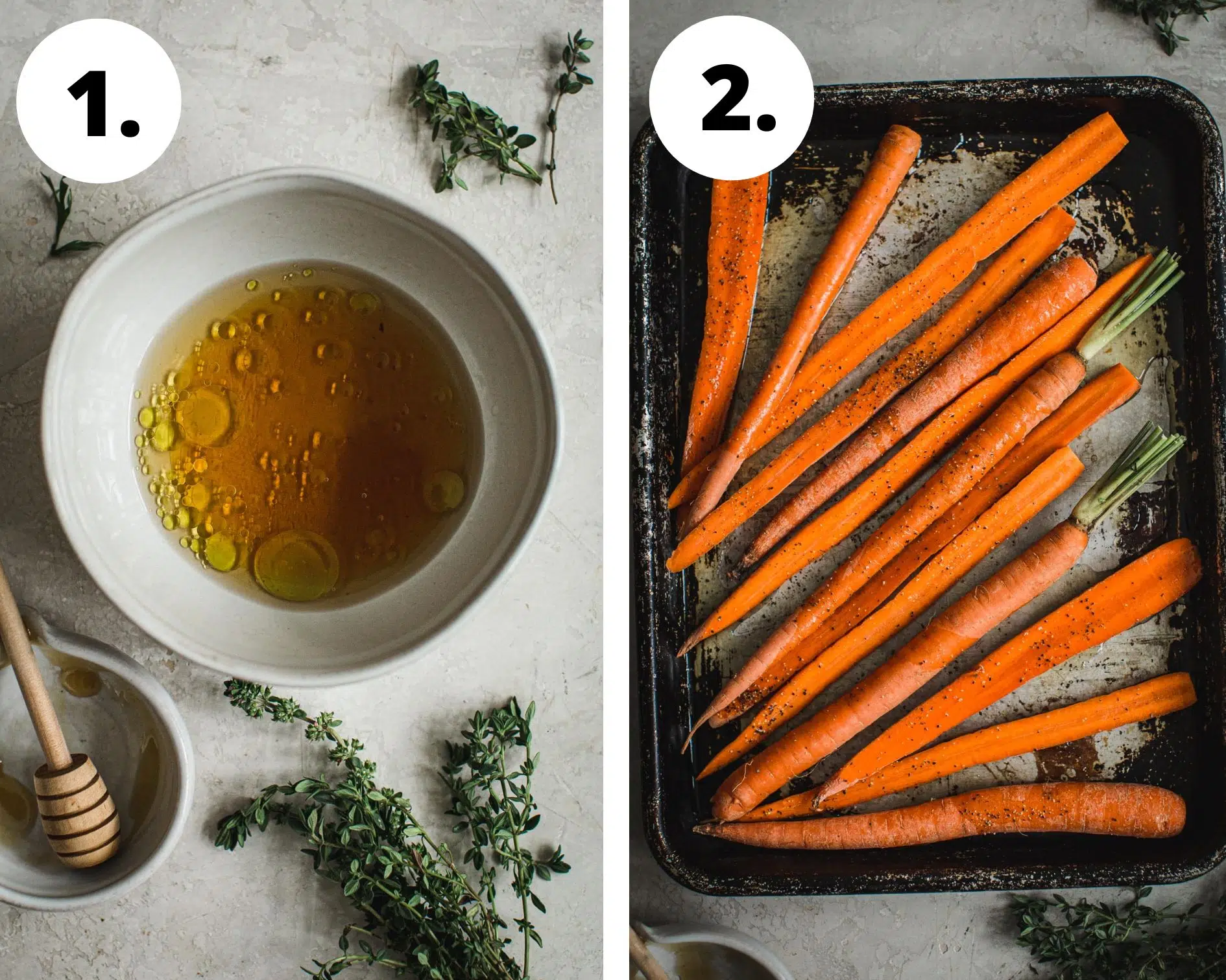 Honey glazed roasted carrots process steps 1 and 2.