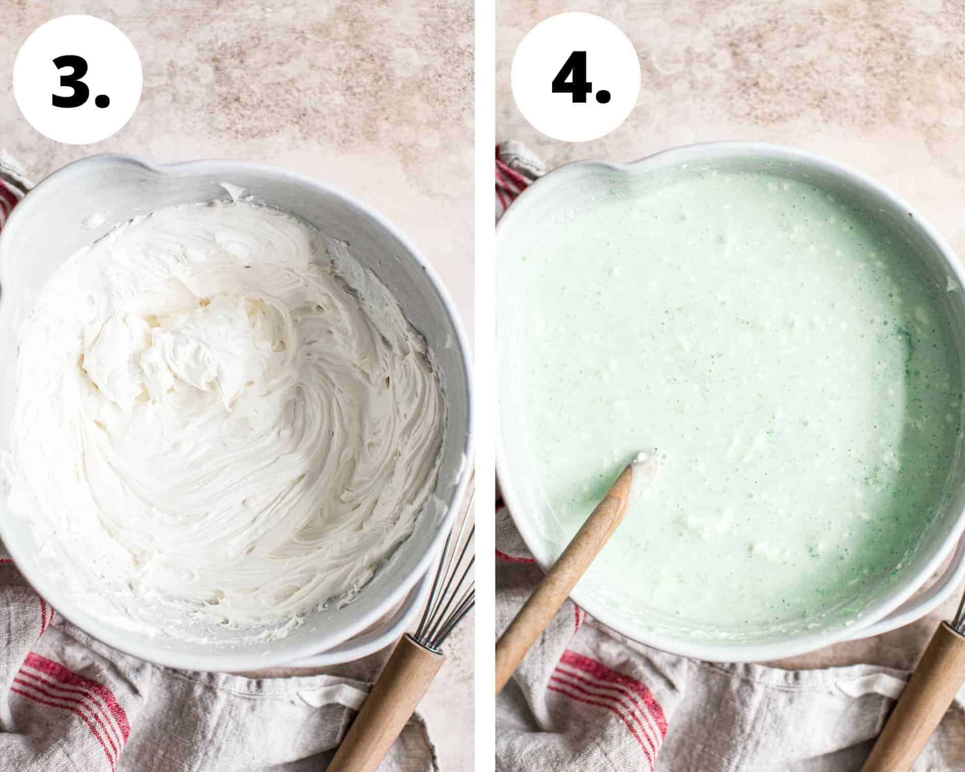 Lime jello salad process steps 3 and 4.