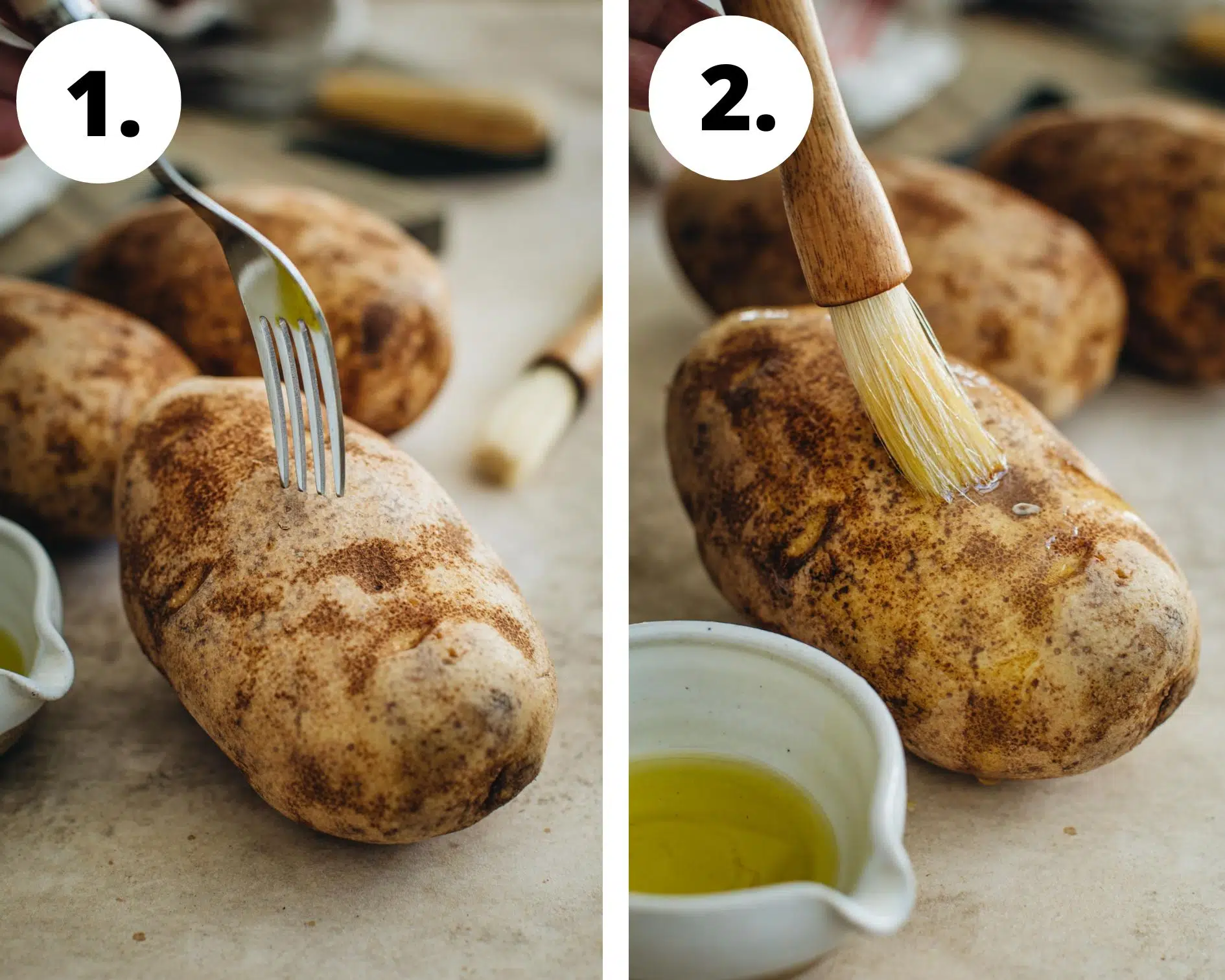 Loaded potato bar process steps 1 and 2.