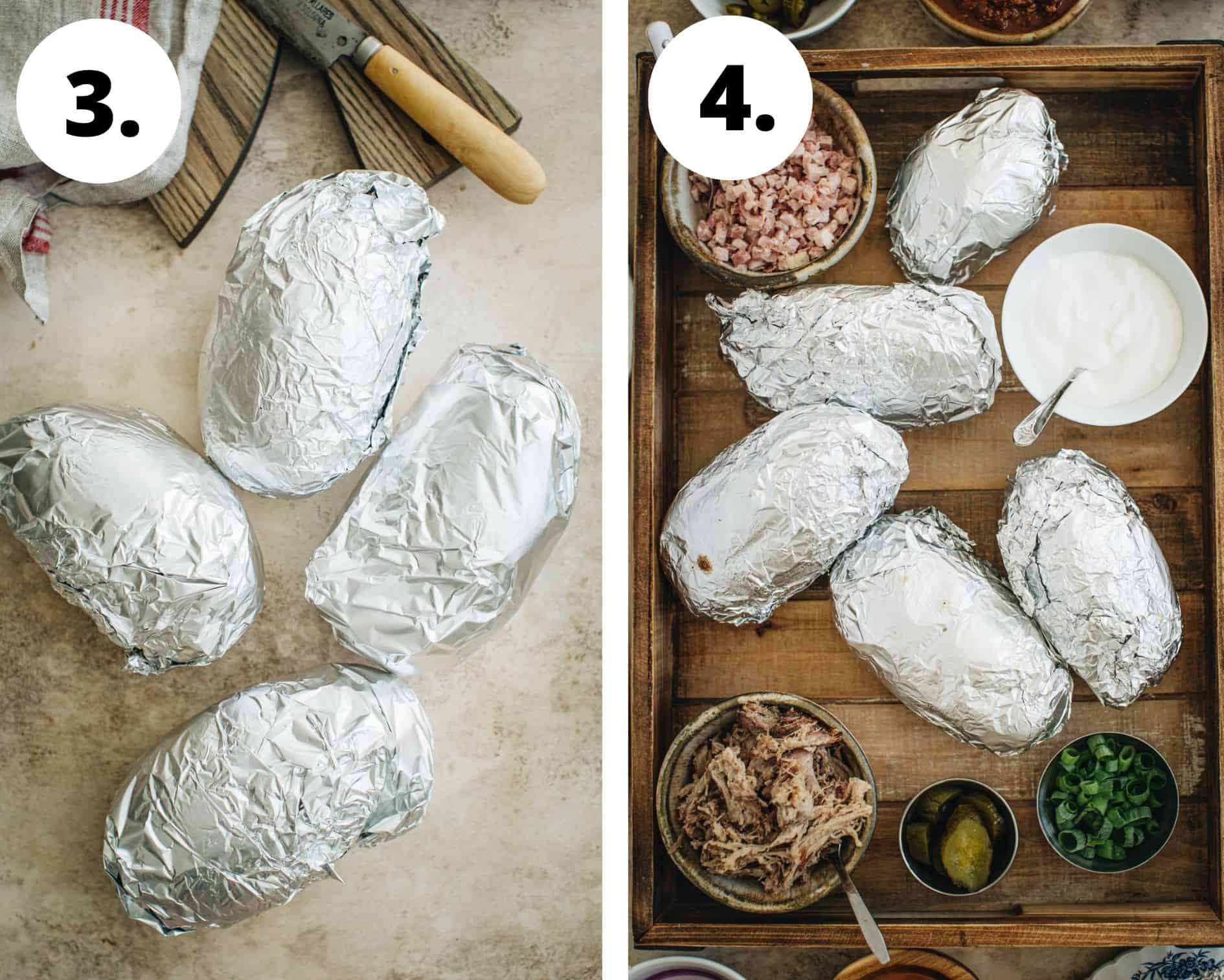 Loaded potato bar process steps 3 and 4.