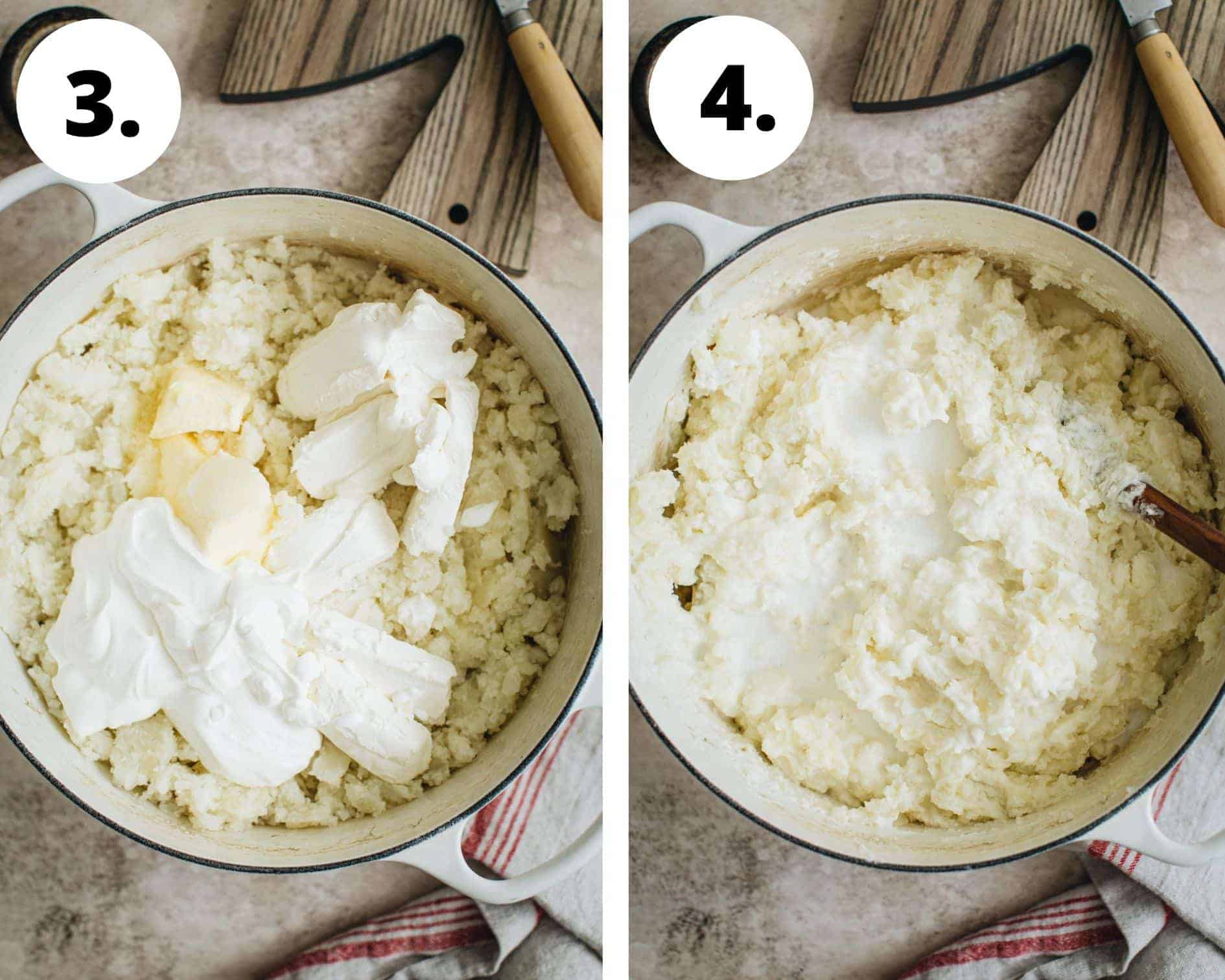 Loaded potato casserole process steps 3 and 4.