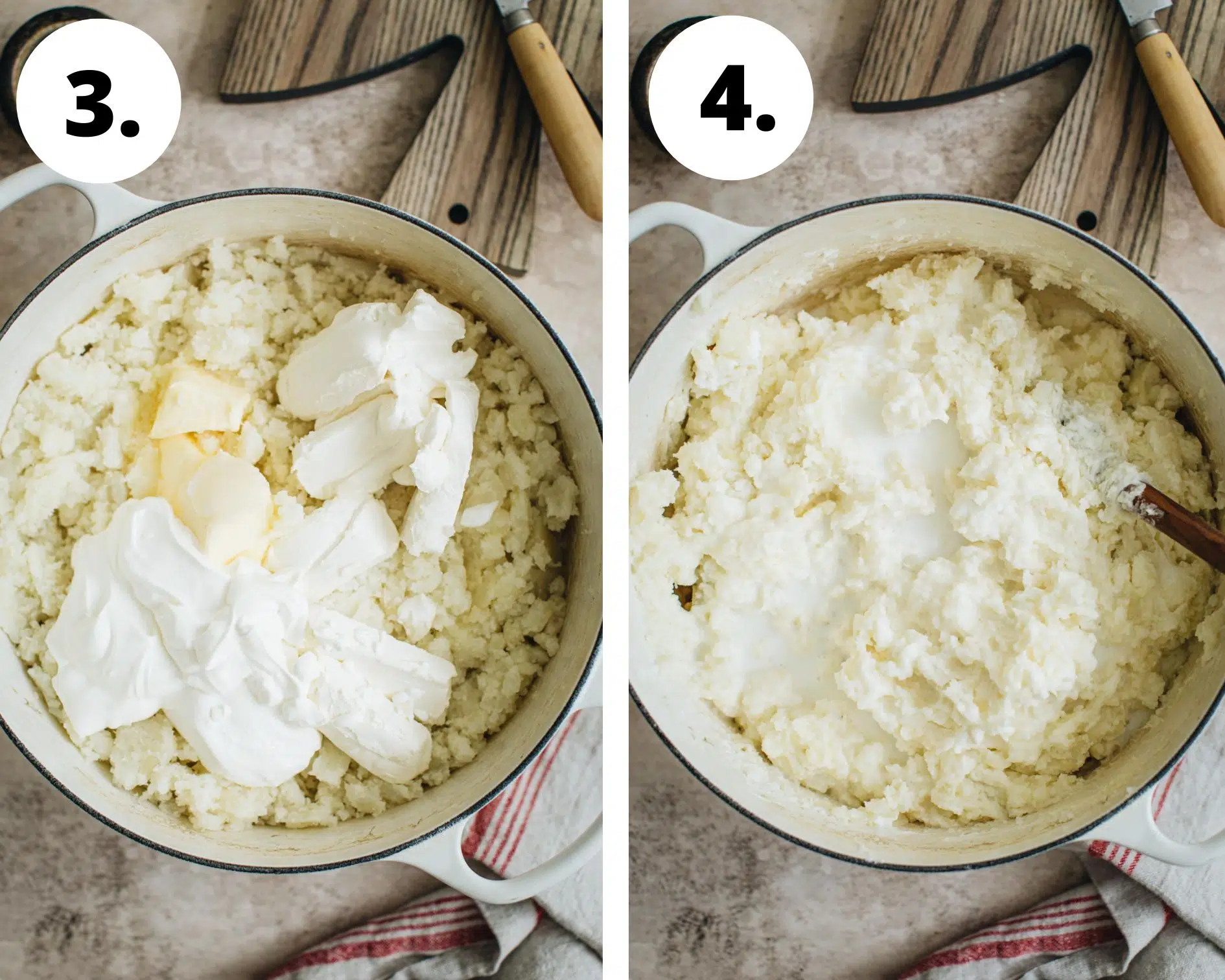Loaded potato casserole process steps 3 and 4.