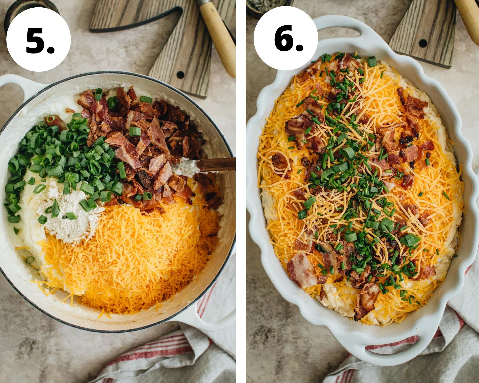 Loaded potato casserole process steps 5 and 6.