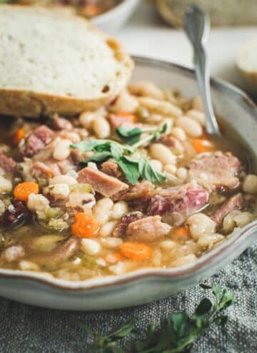 Northern beans and ham soup with crusty bread on the side.