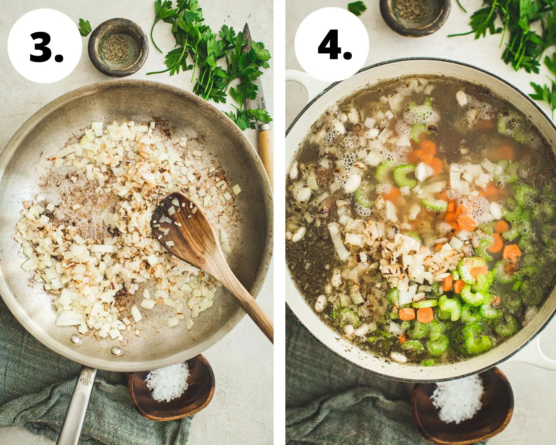 Northern beans and ham soup process steps 3 and 4.