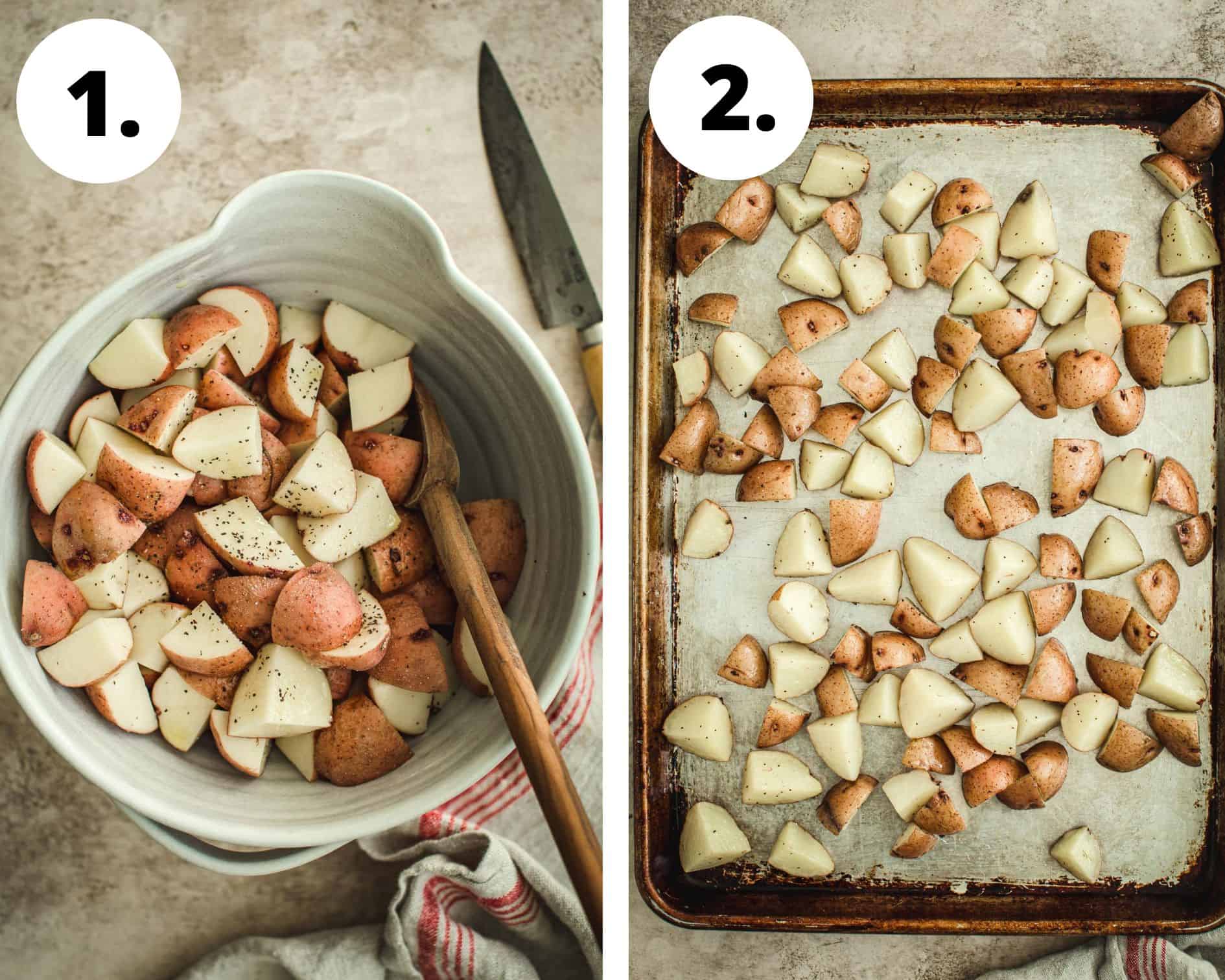 Pork chops and potatoes process steps 1 and 2.